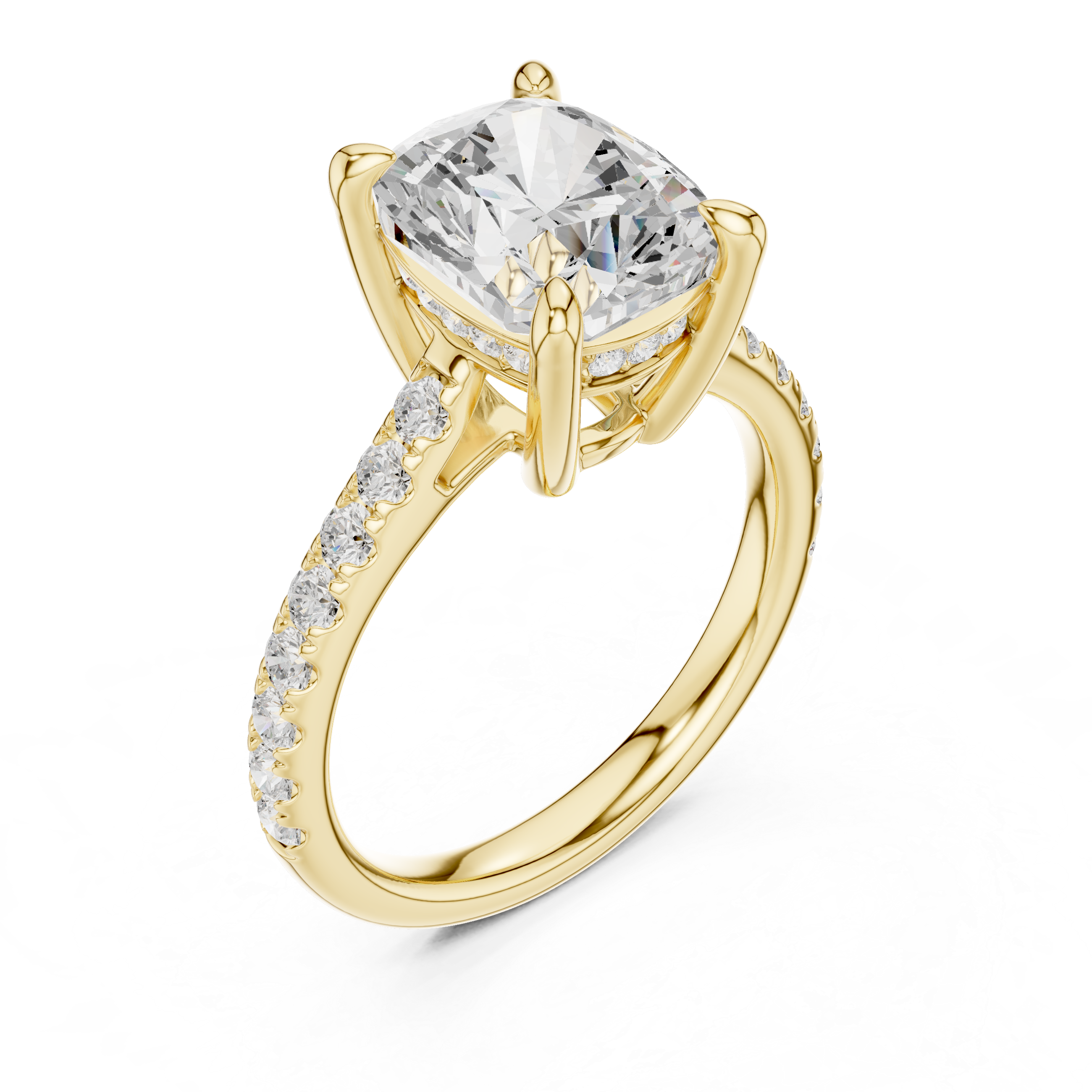 Elongated Cushion Cut Hidden Halo Cathedral Engagement Ring
