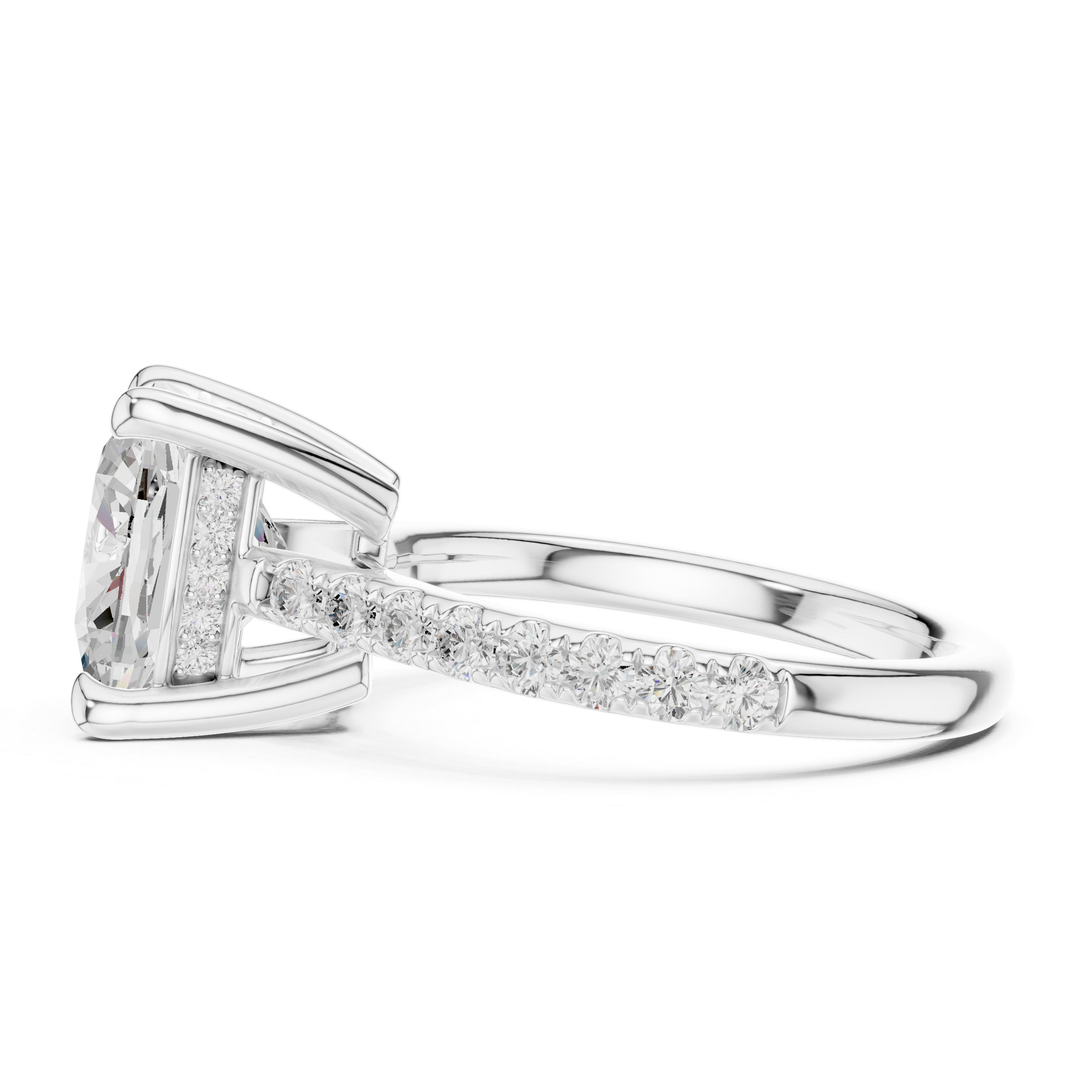 Elongated Cushion Cut Hidden Halo Cathedral Engagement Ring