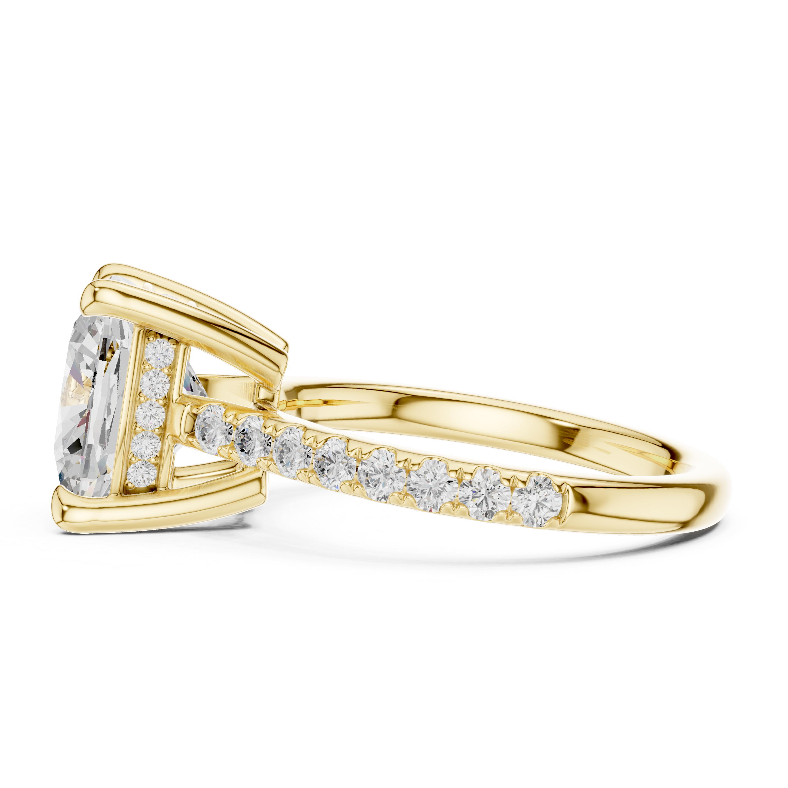 Elongated Cushion Cut Hidden Halo Cathedral Engagement Ring