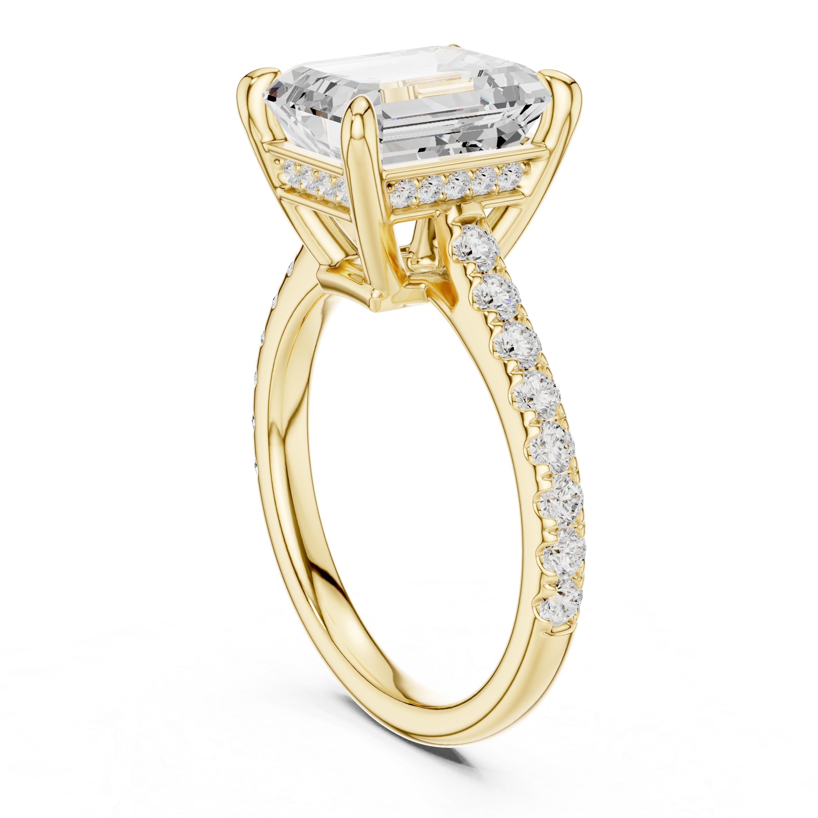 Emerald Cut Hidden Halo Cathedral Engagement Ring