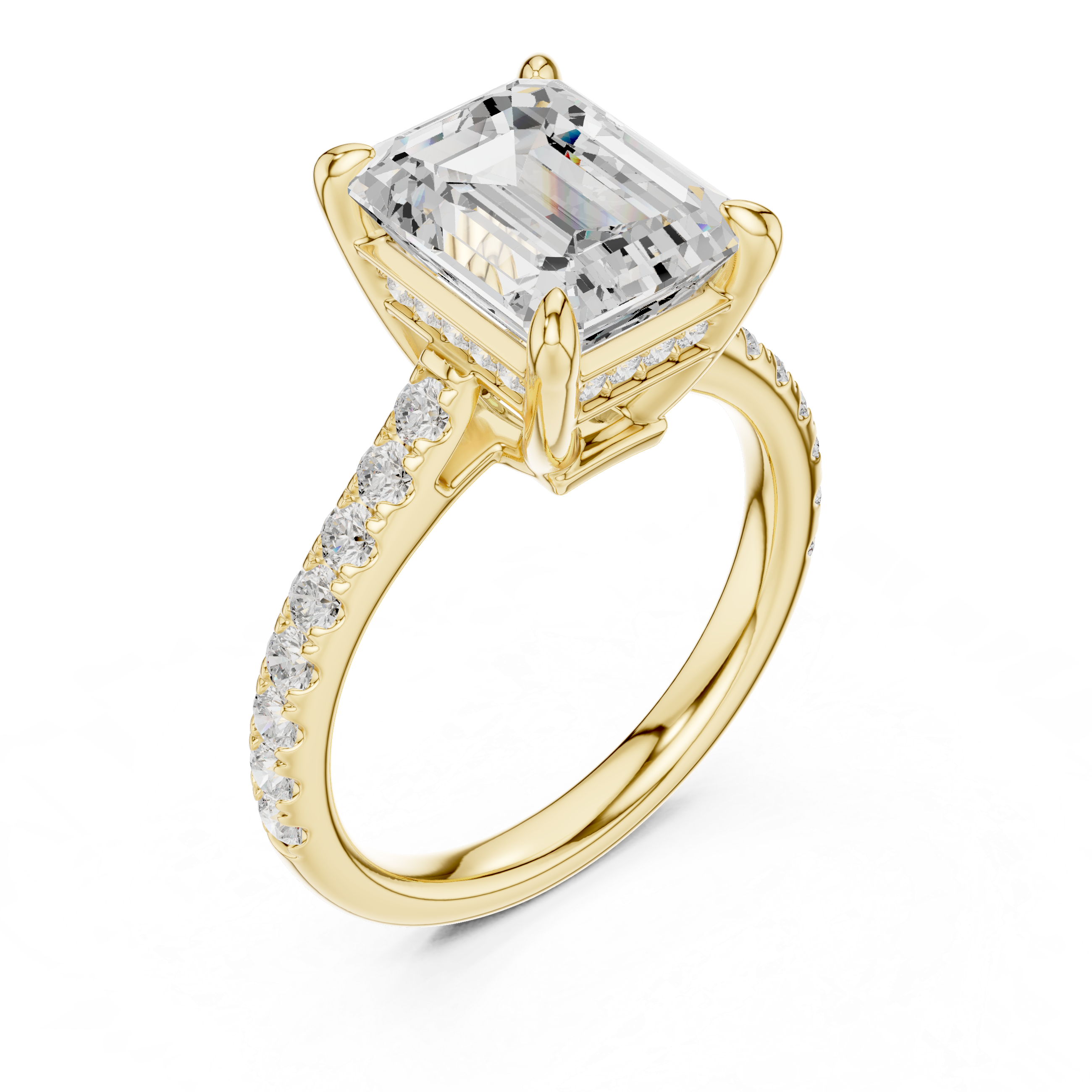 Emerald Cut Hidden Halo Cathedral Engagement Ring