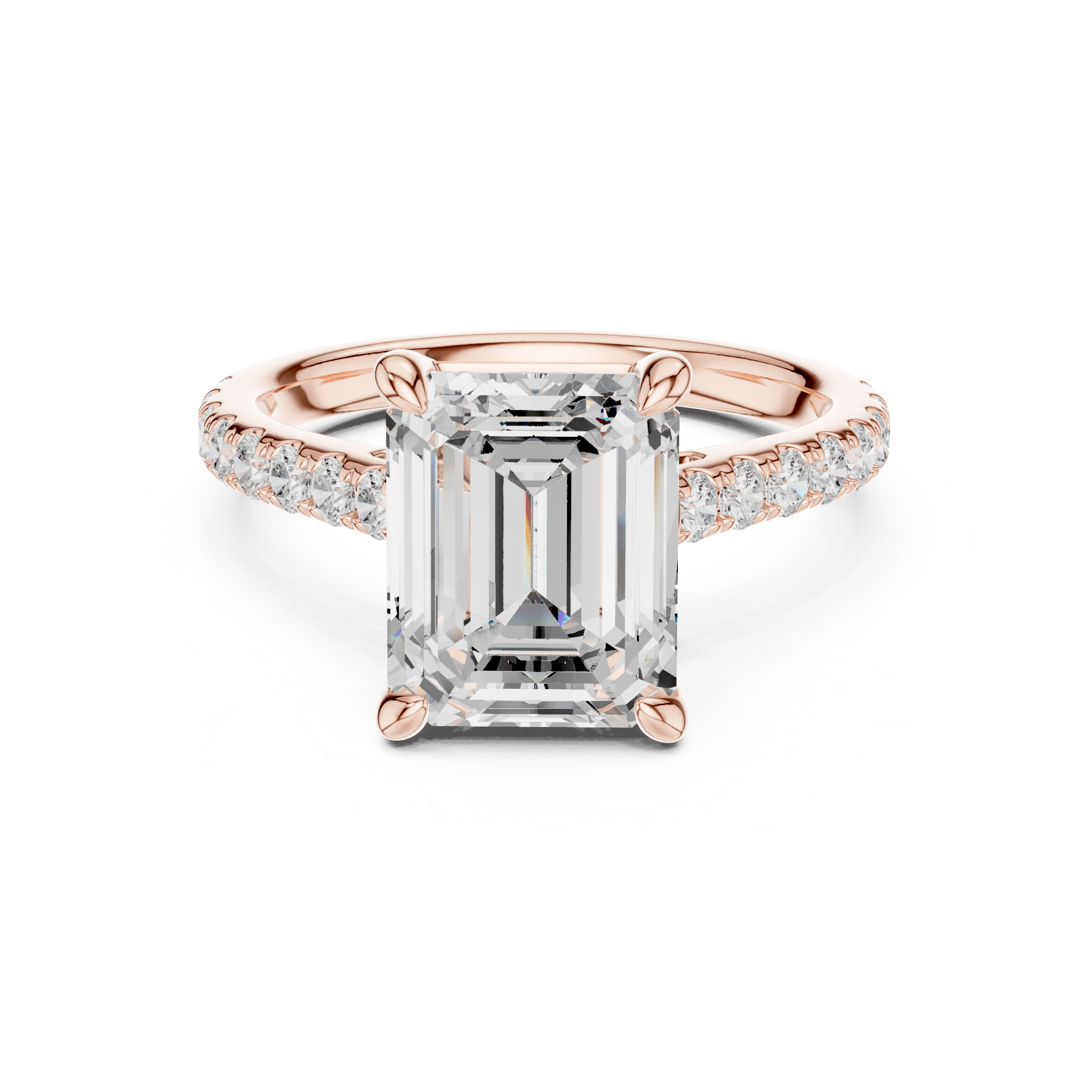 Emerald Cut Hidden Halo Cathedral Engagement Ring