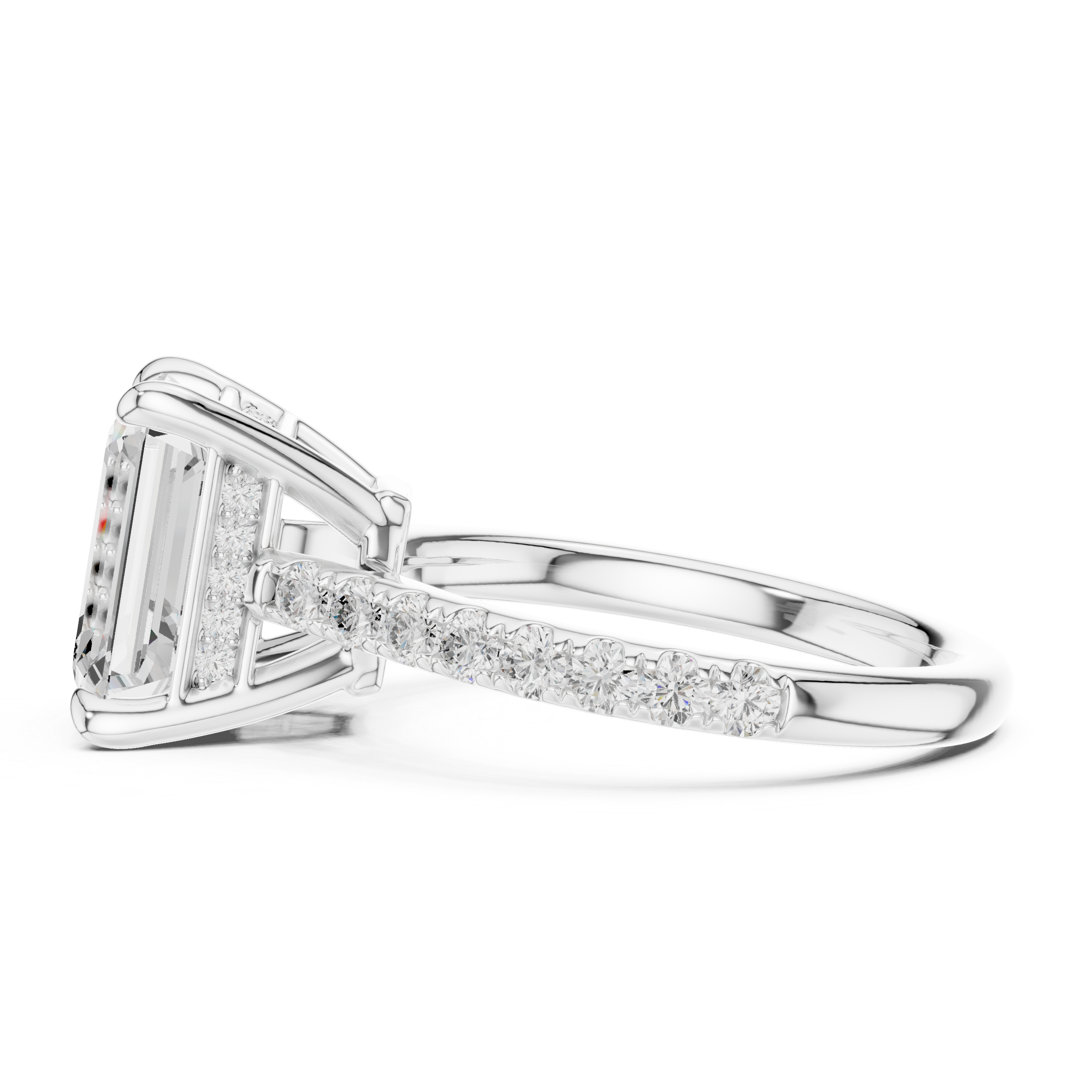 Emerald Cut Hidden Halo Cathedral Engagement Ring