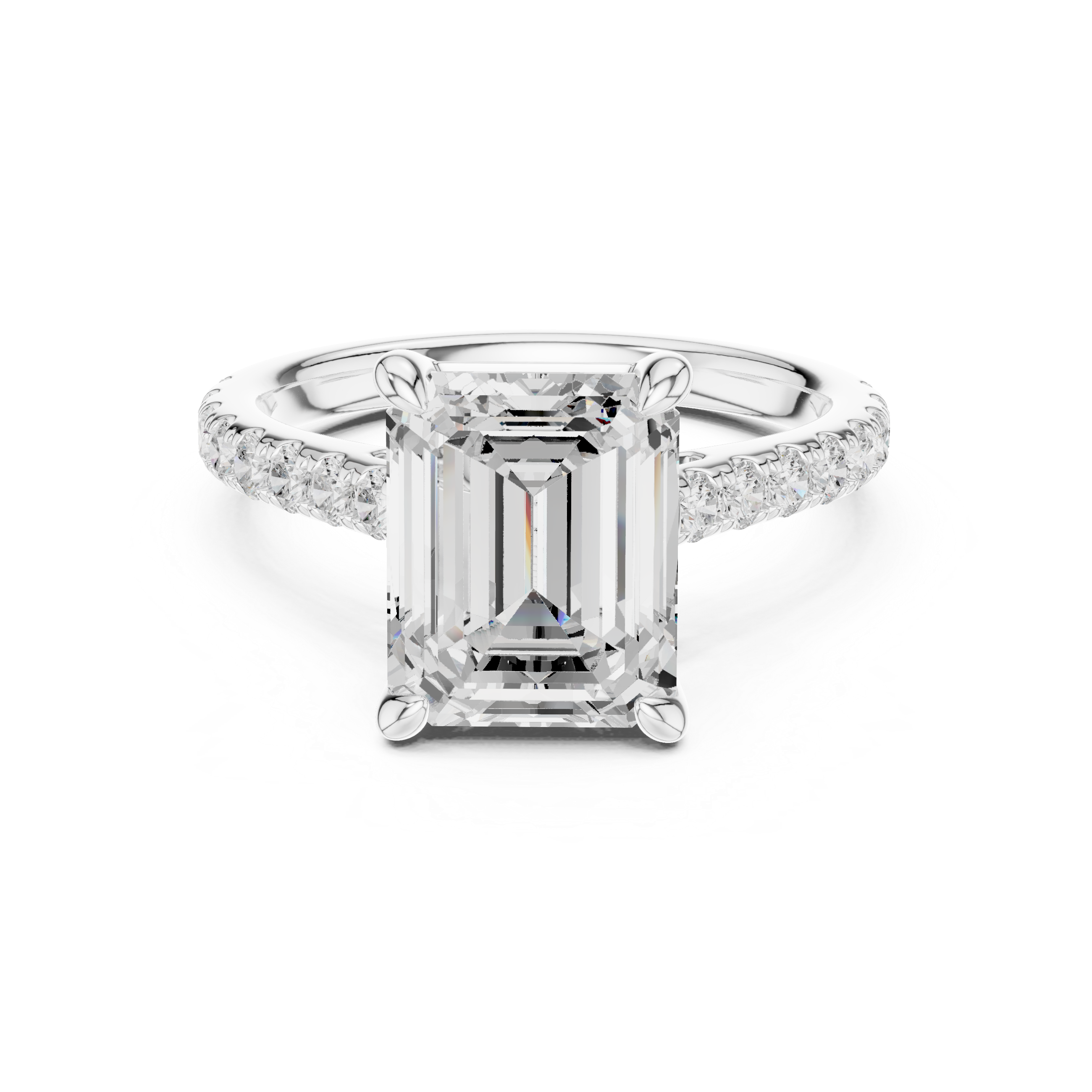 Emerald Cut Hidden Halo Cathedral Engagement Ring