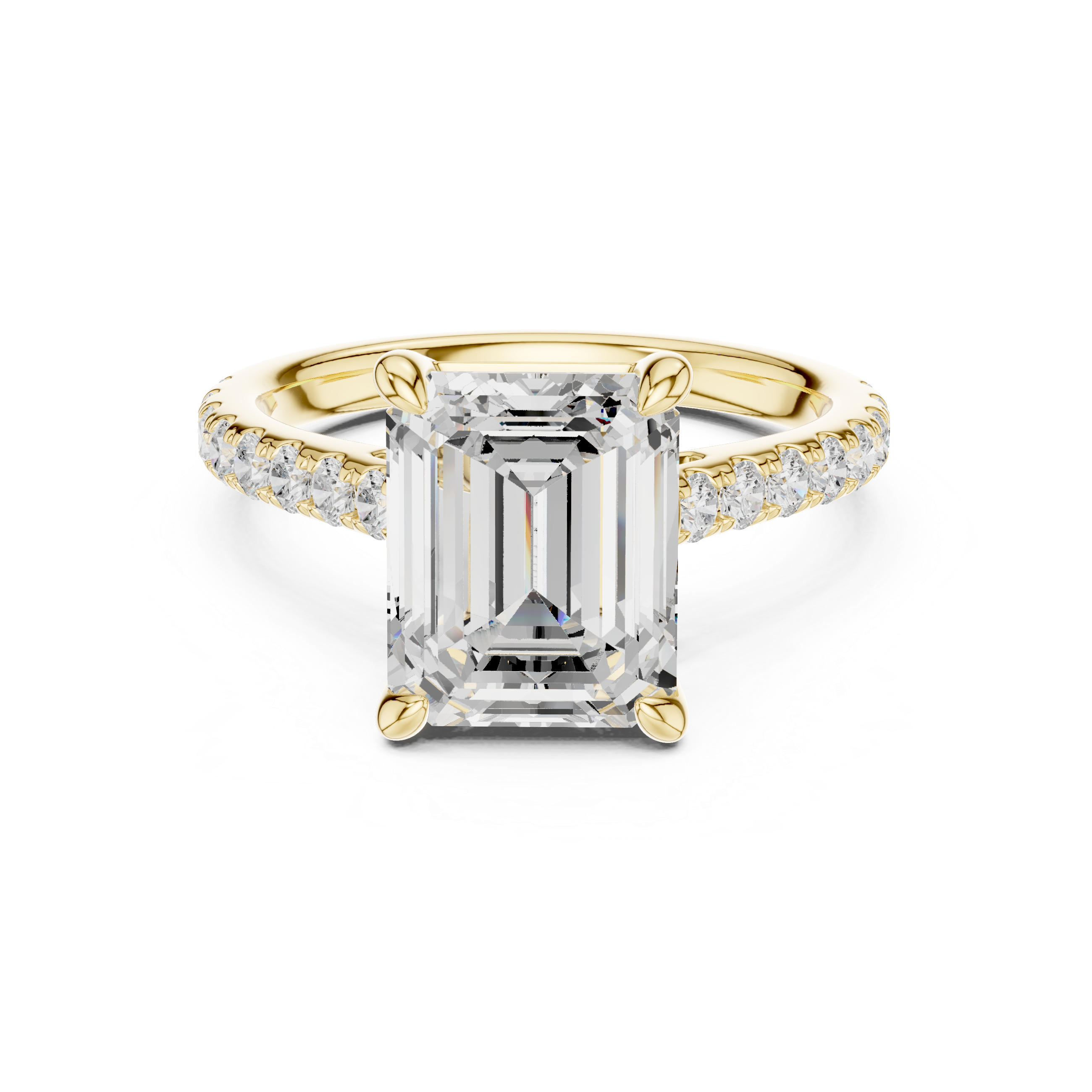Emerald Cut Hidden Halo Cathedral Engagement Ring