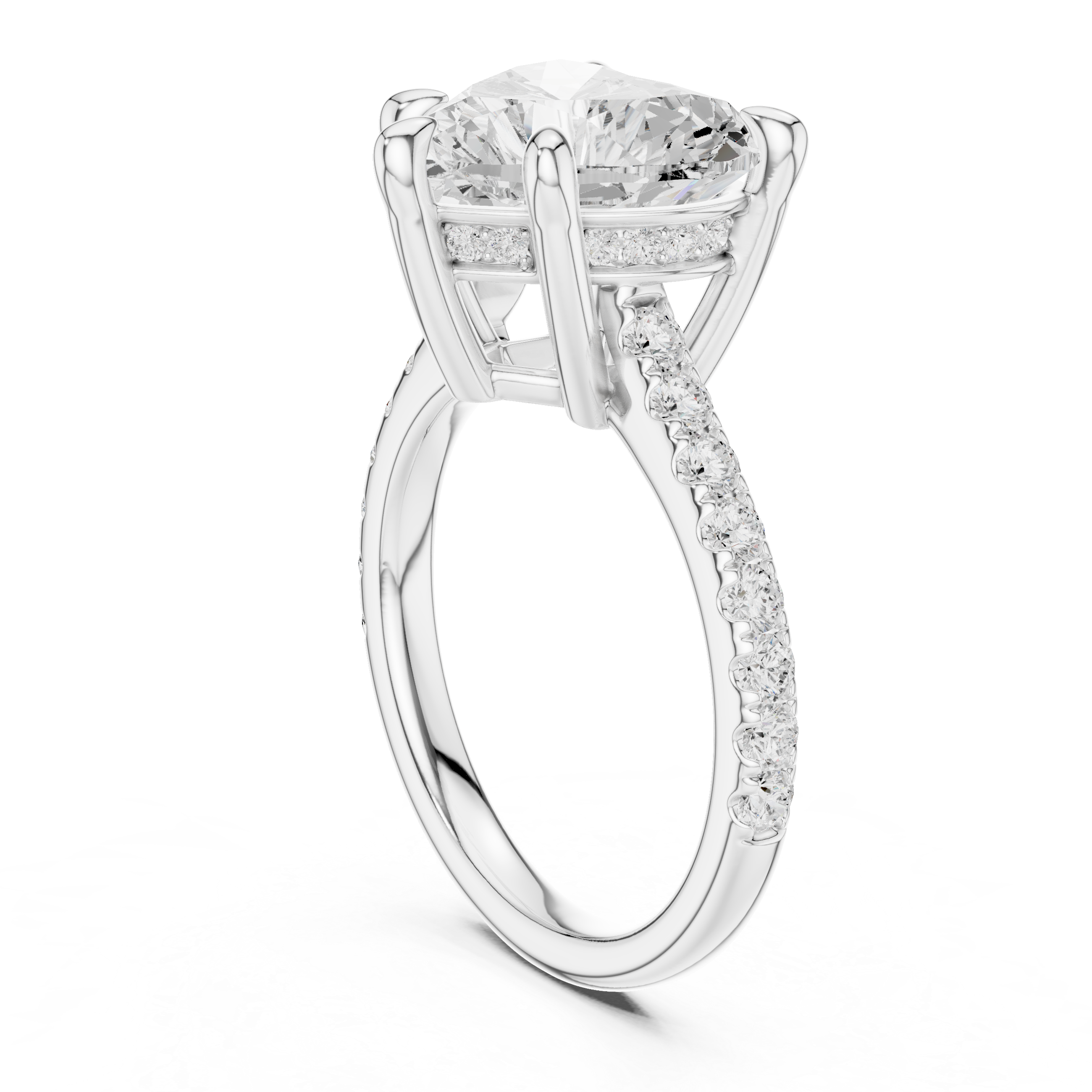 Heart Cut Hidden Halo Cathedral Engagement Ring