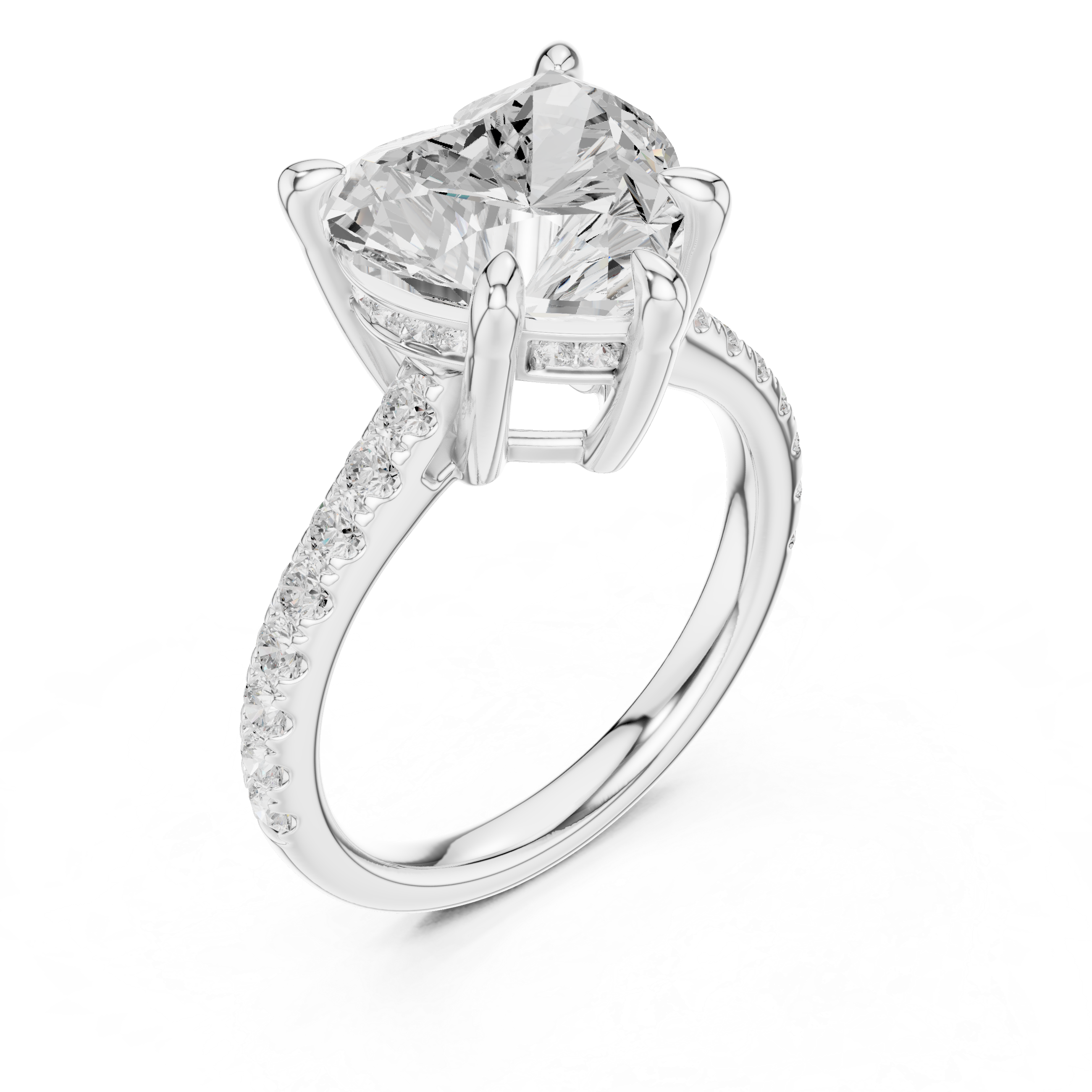 Heart Cut Hidden Halo Cathedral Engagement Ring
