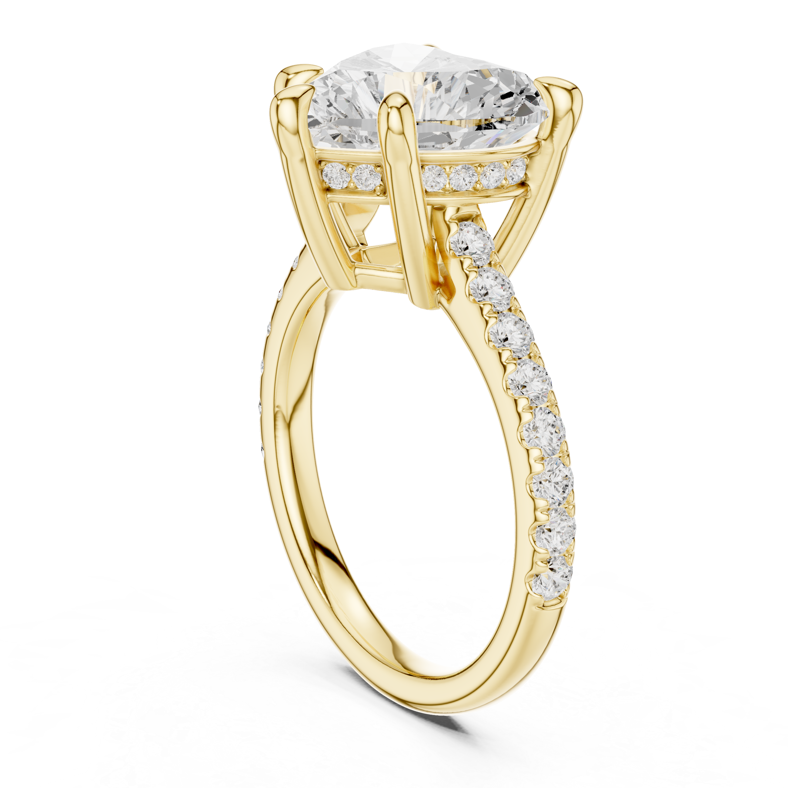 Heart Cut Hidden Halo Cathedral Engagement Ring