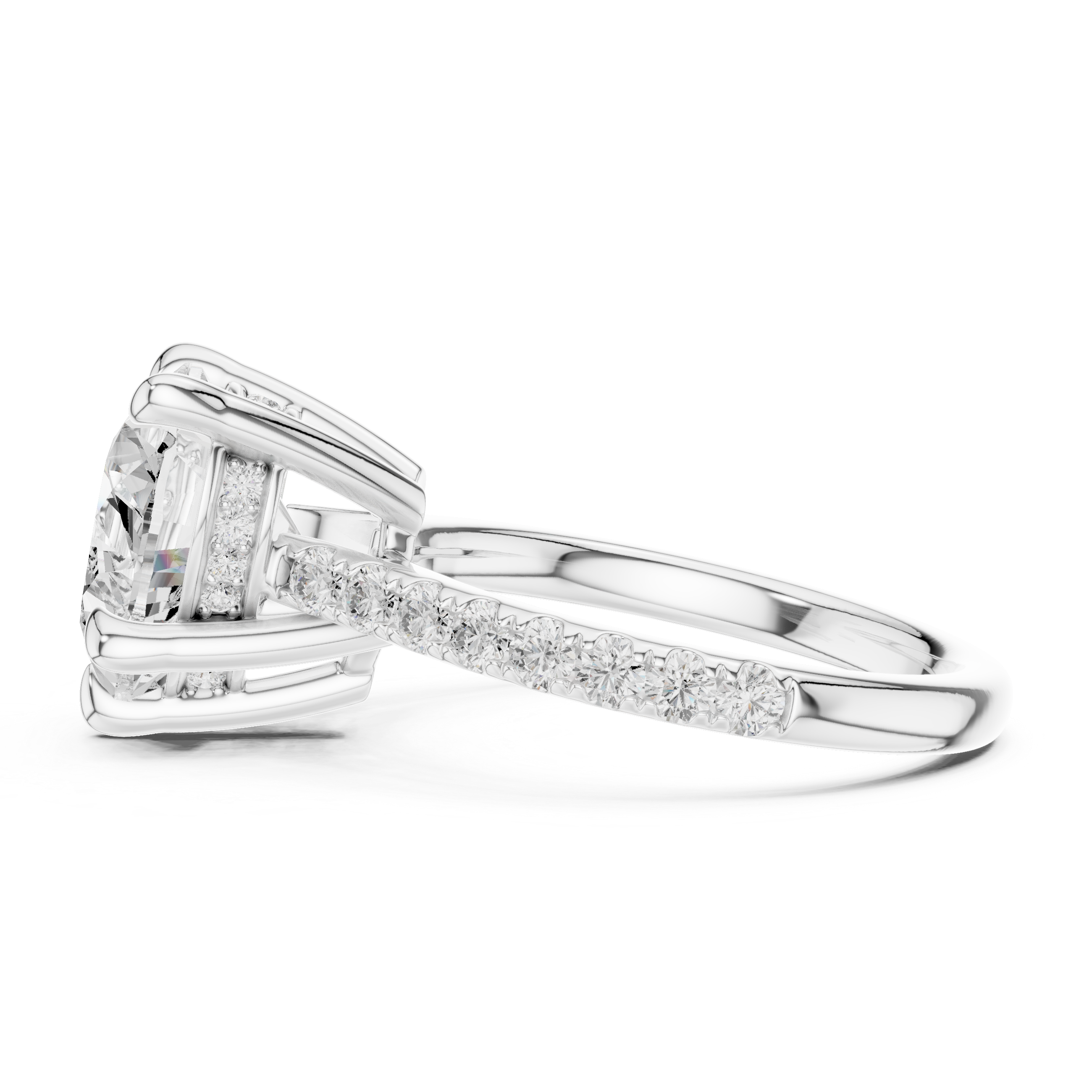 Heart Cut Hidden Halo Cathedral Engagement Ring