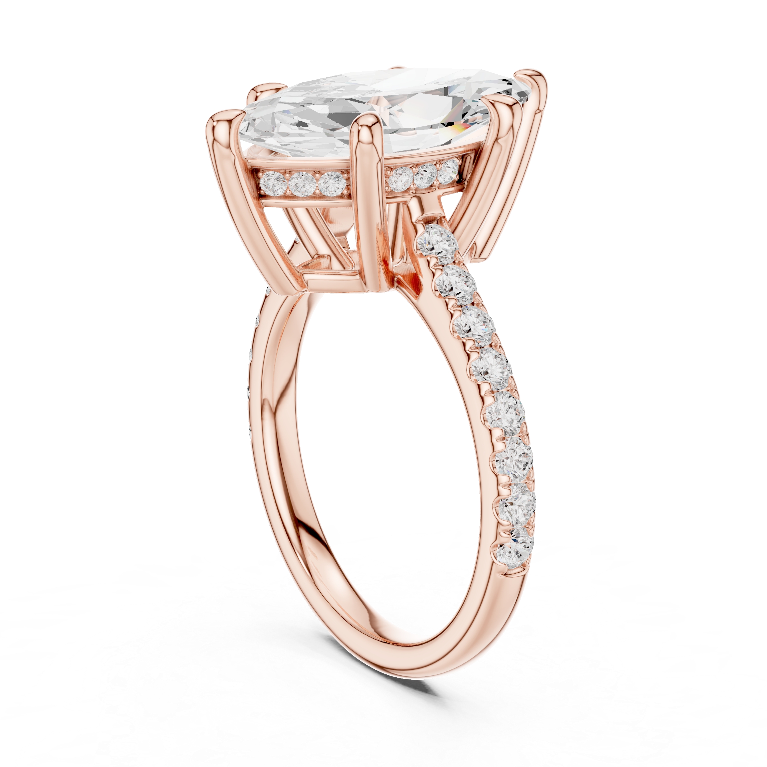 Marquise Cut Hidden Halo Cathedral Engagement Ring