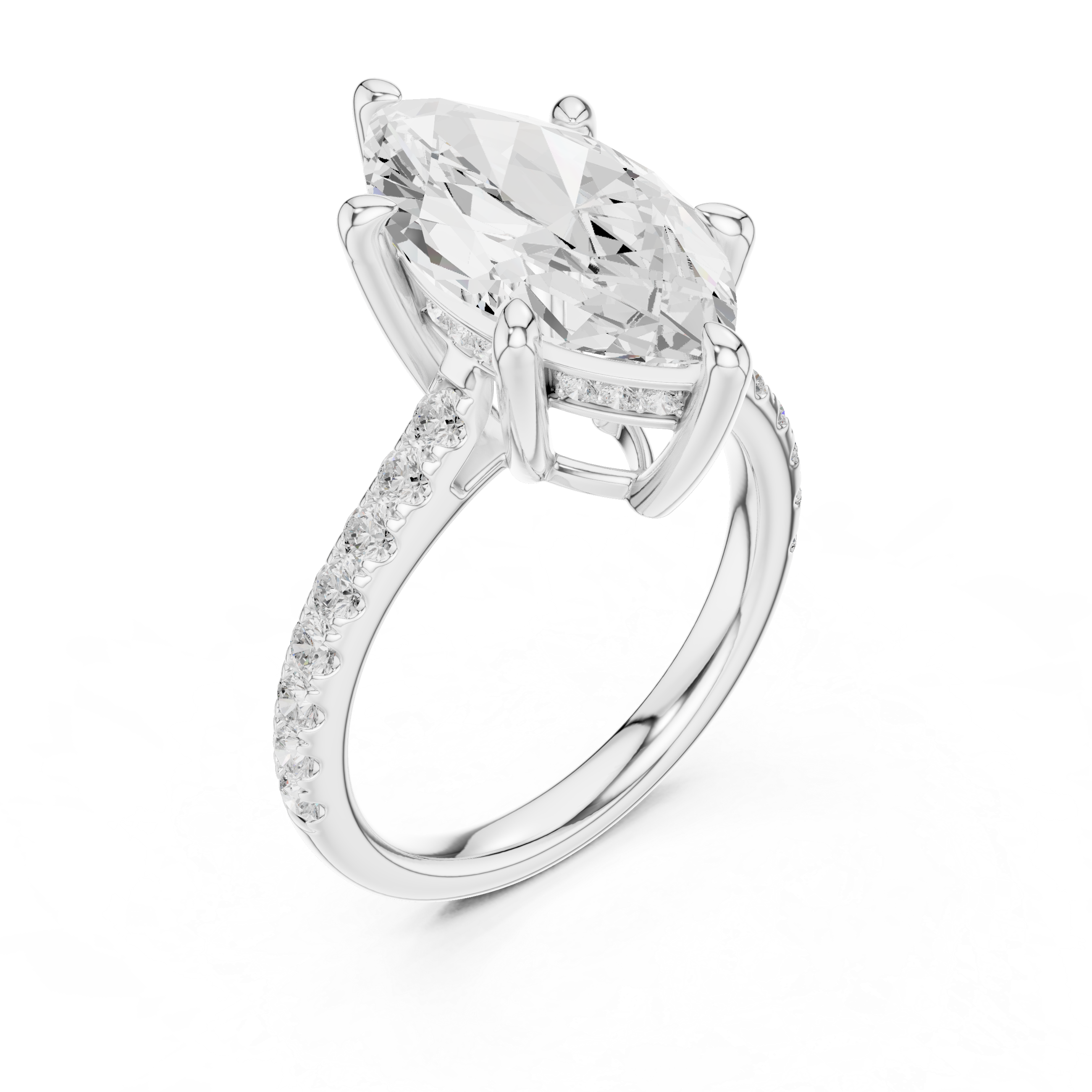 Marquise Cut Hidden Halo Cathedral Engagement Ring