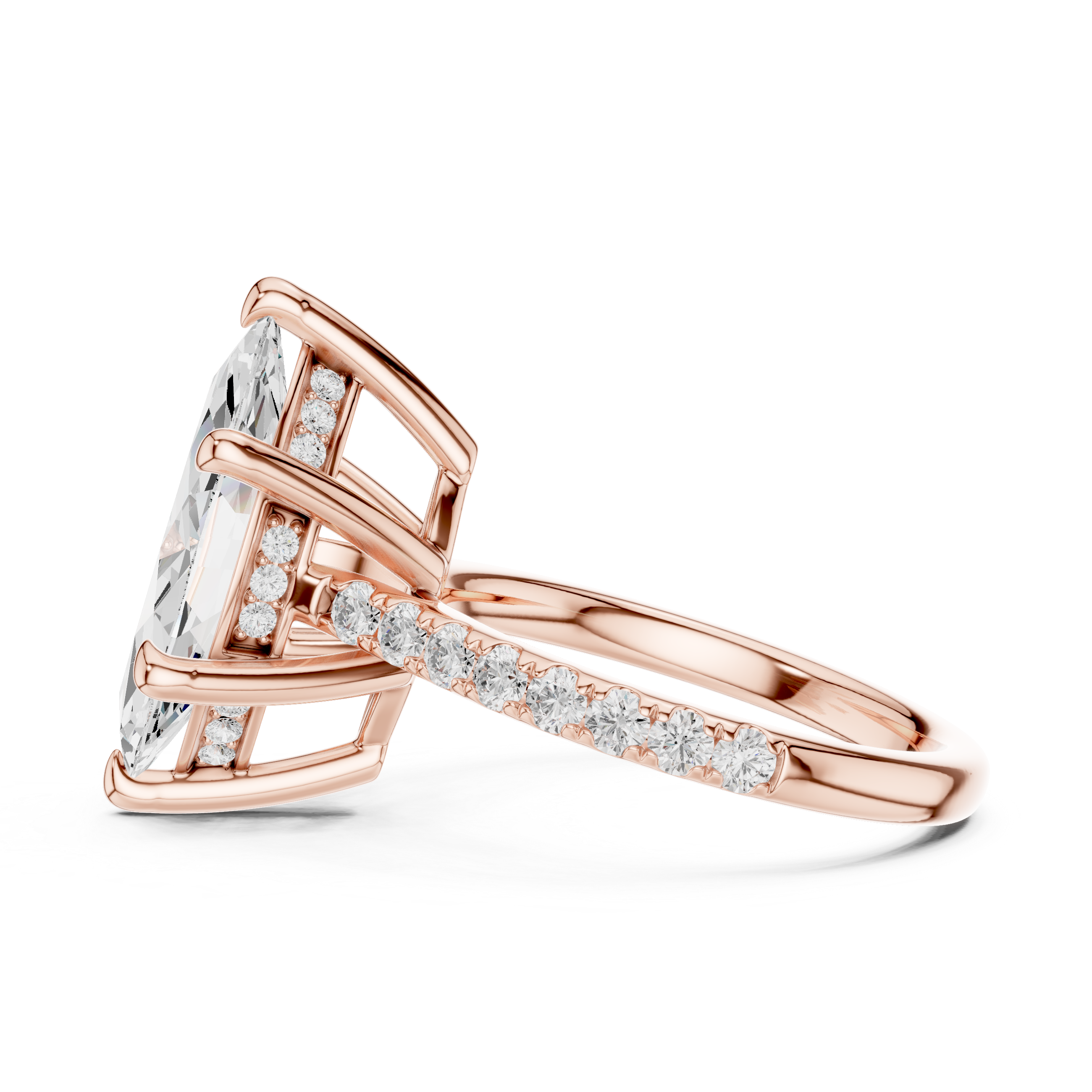 Marquise Cut Hidden Halo Cathedral Engagement Ring