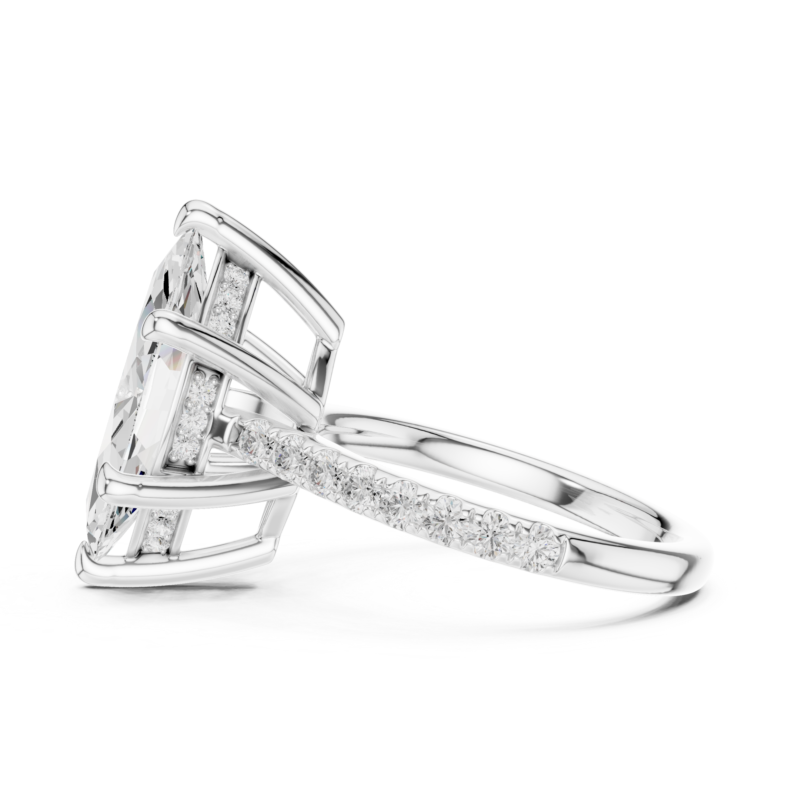 Marquise Cut Hidden Halo Cathedral Engagement Ring