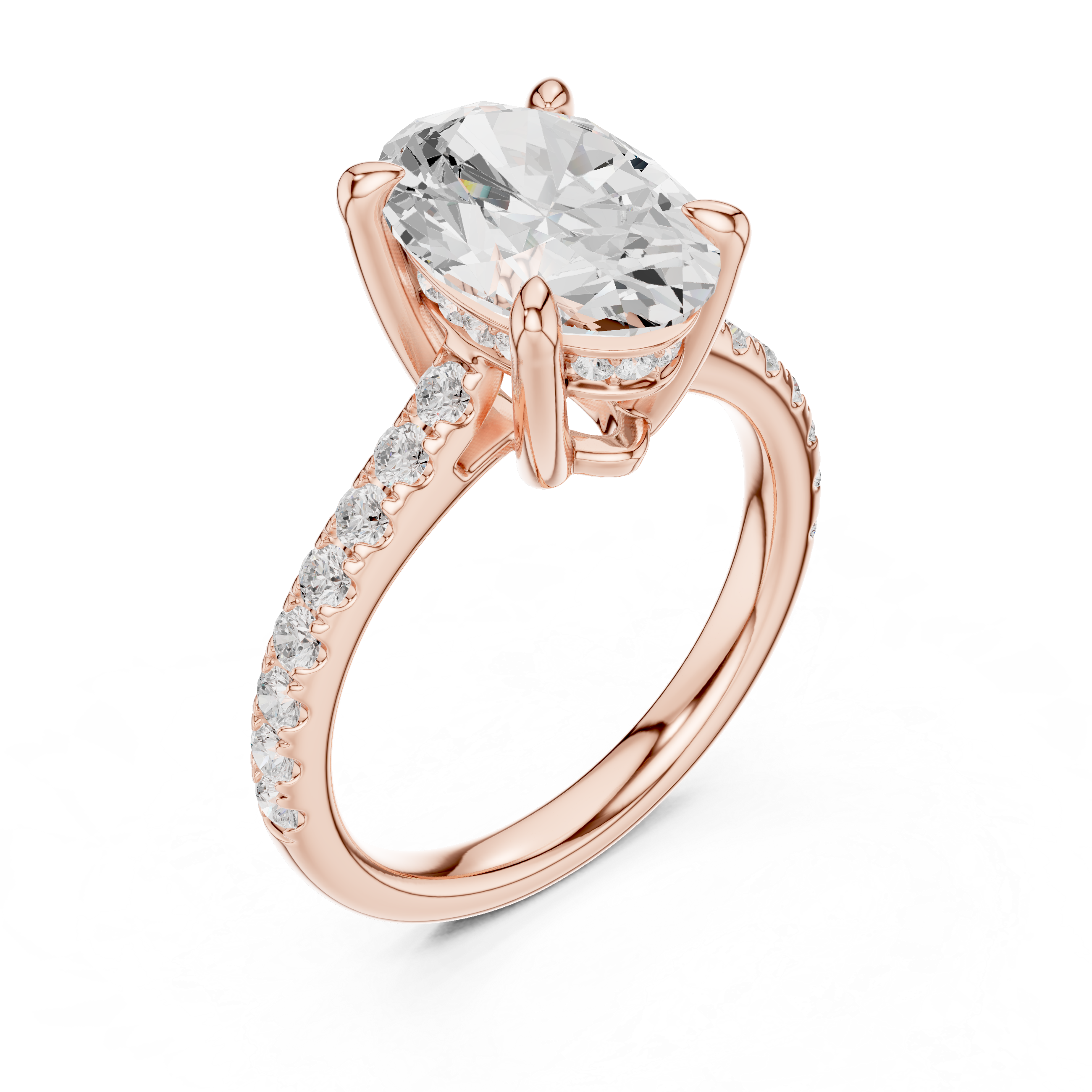 Oval Cut Hidden Halo Cathedral Engagement Ring