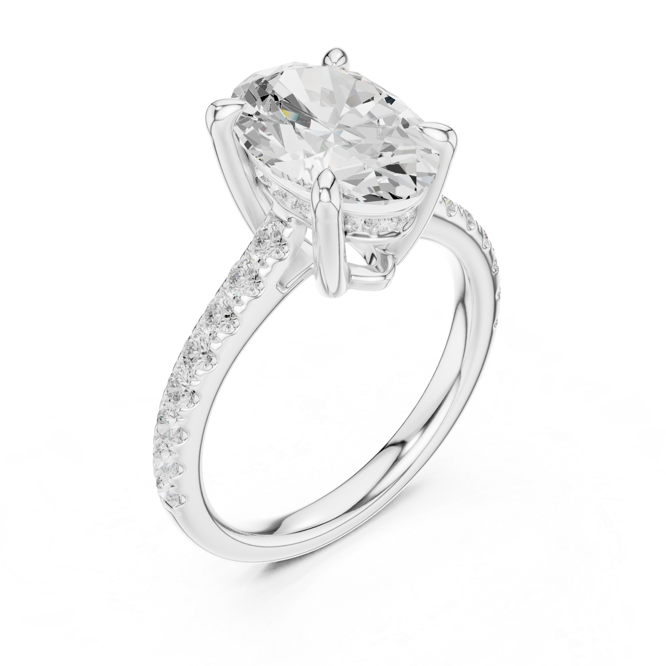 Oval Cut Hidden Halo Cathedral Engagement Ring