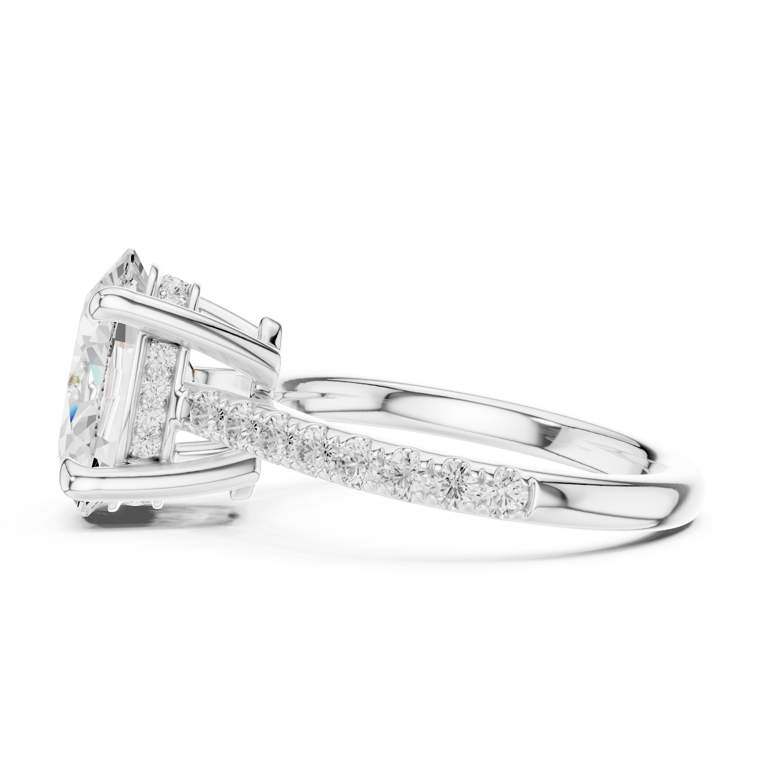 Oval Cut Hidden Halo Cathedral Engagement Ring