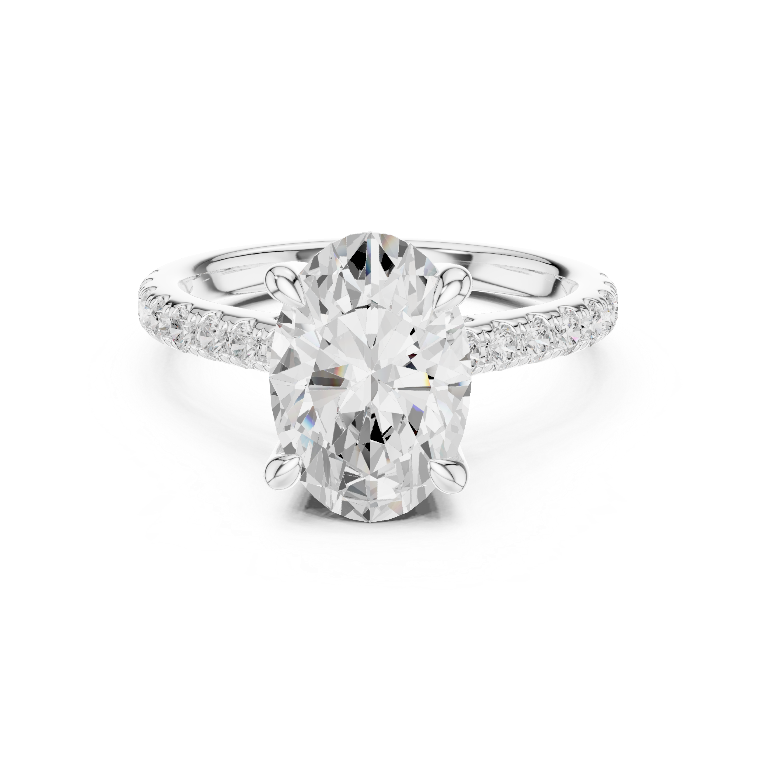 Oval Cut Hidden Halo Cathedral Engagement Ring