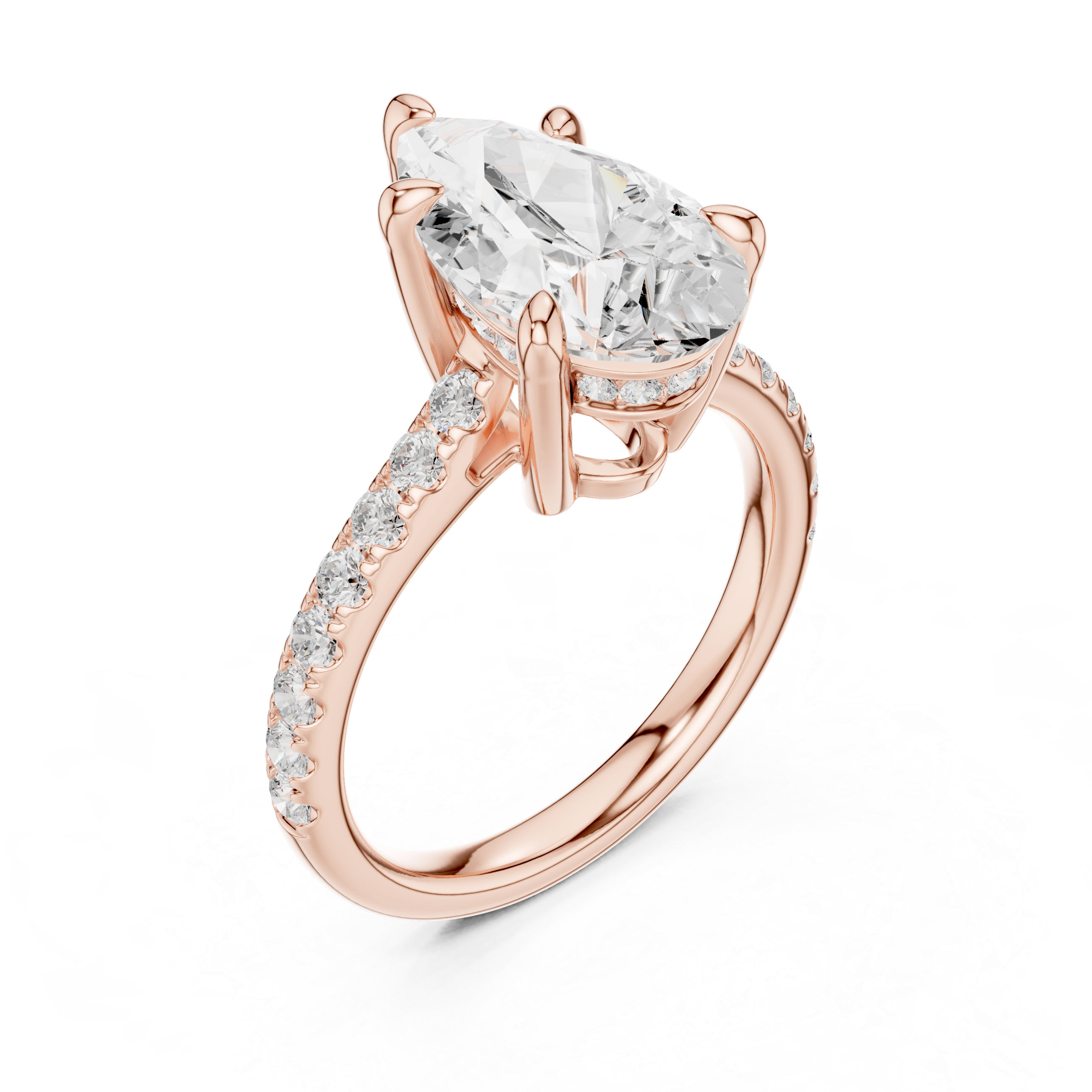 Pear Cut Hidden Halo Cathedral Engagement Ring