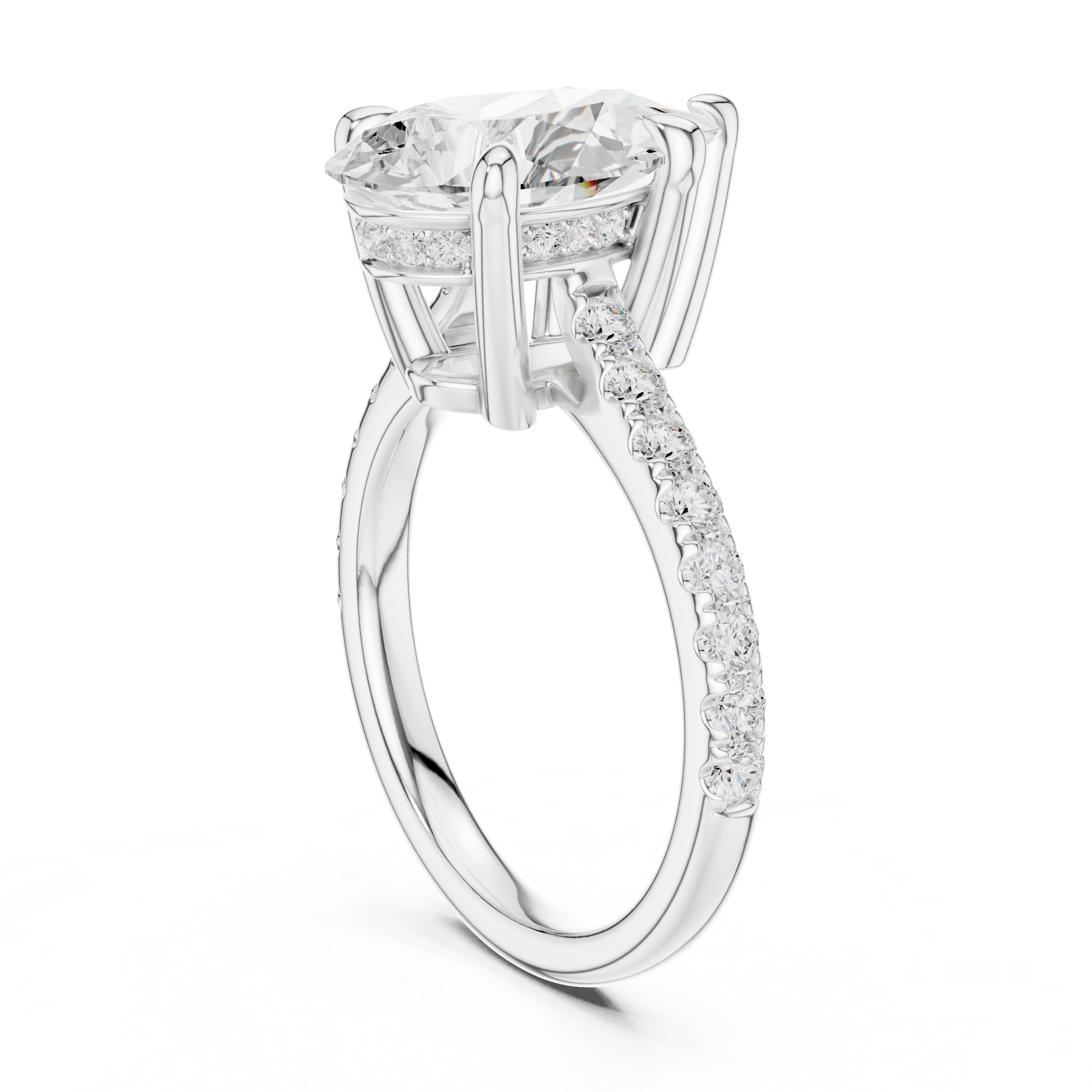 Pear Cut Hidden Halo Cathedral Engagement Ring