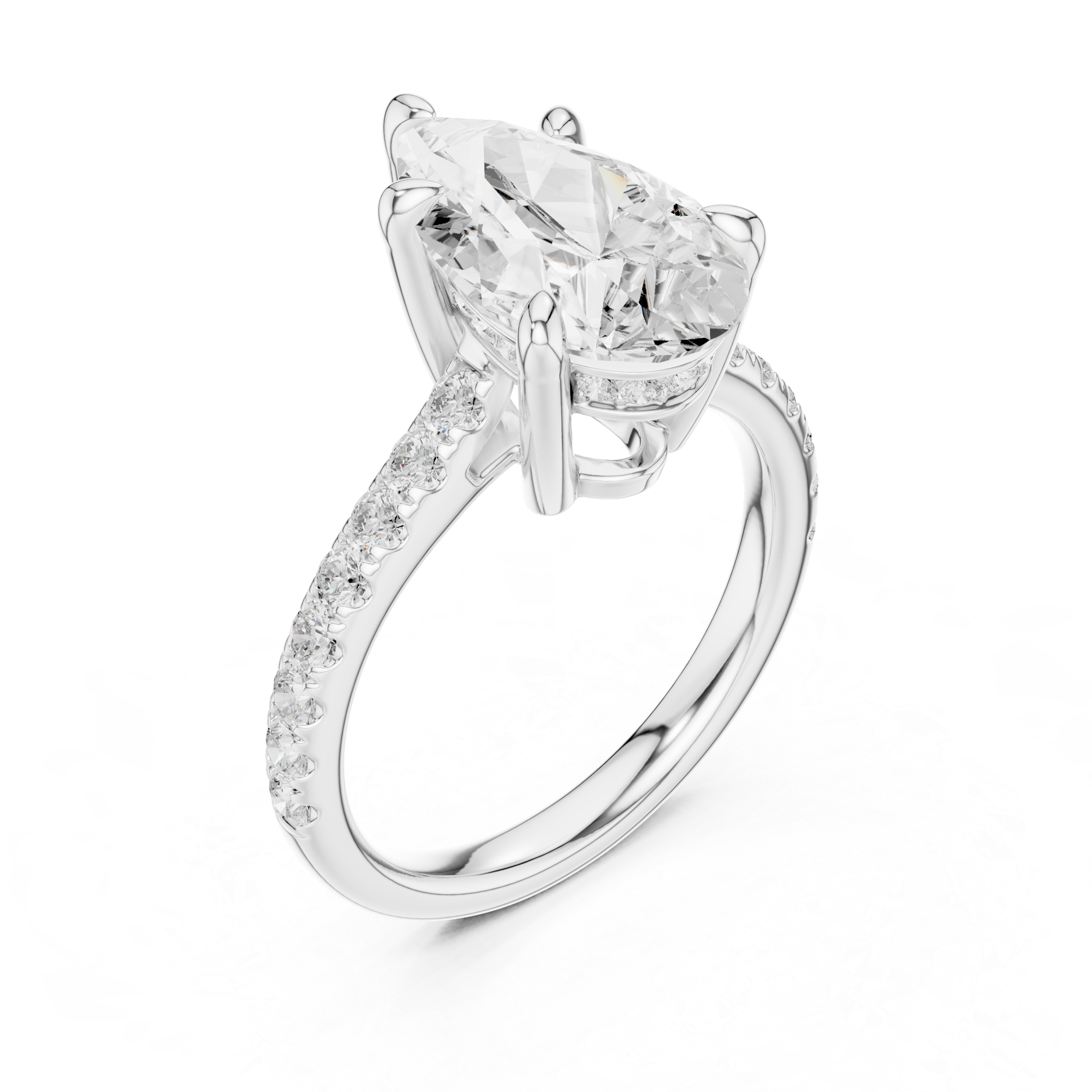 Pear Cut Hidden Halo Cathedral Engagement Ring
