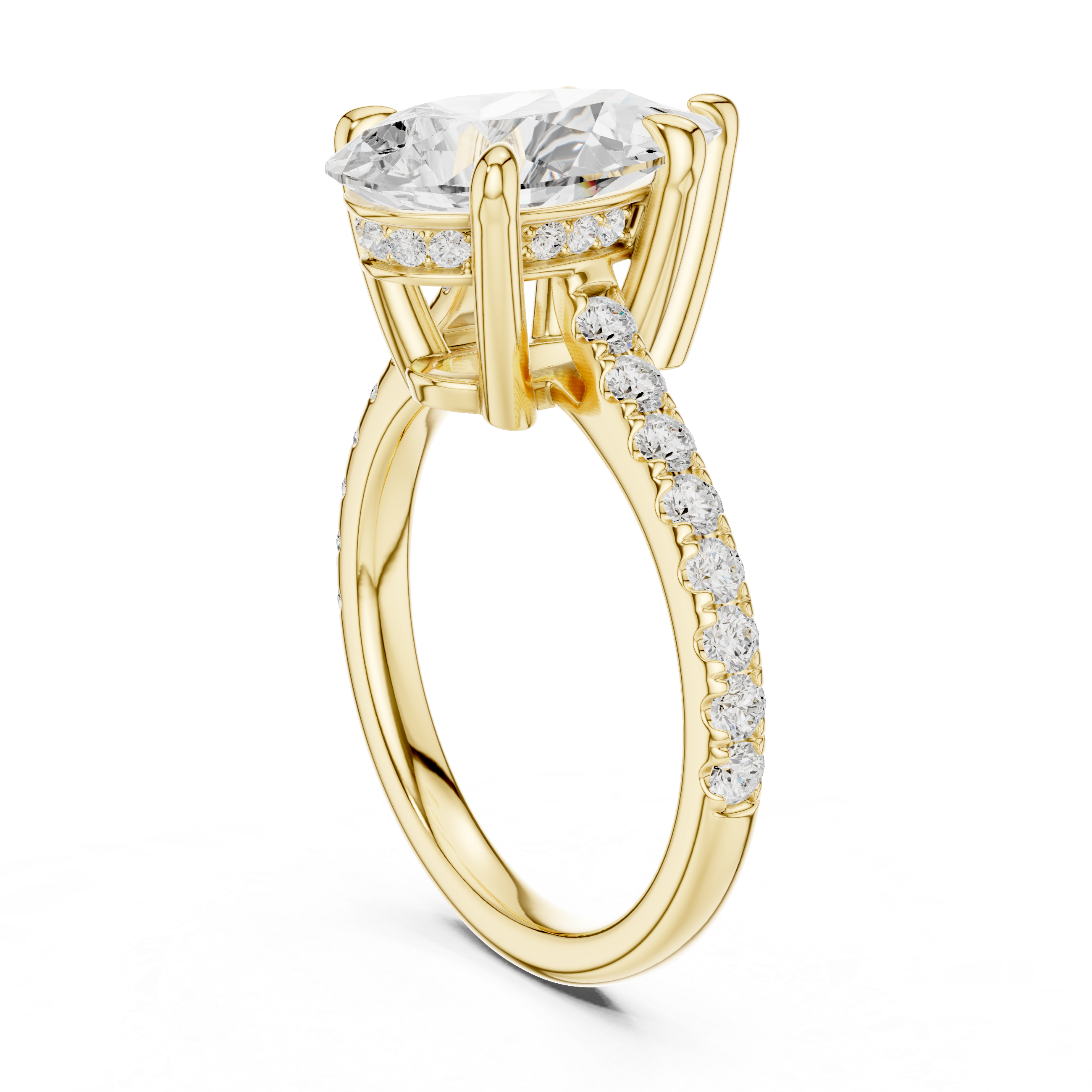 Pear Cut Hidden Halo Cathedral Engagement Ring