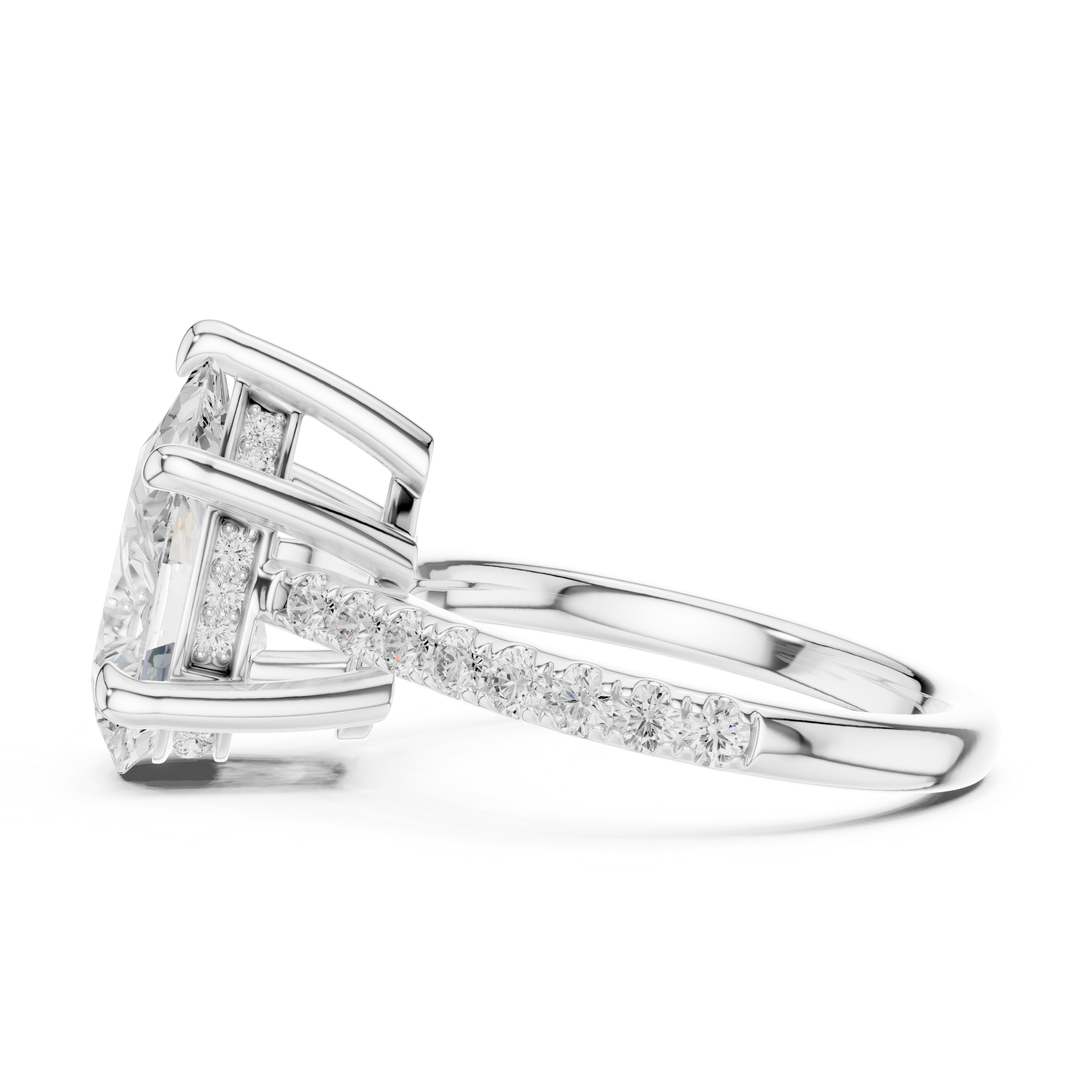 Pear Cut Hidden Halo Cathedral Engagement Ring