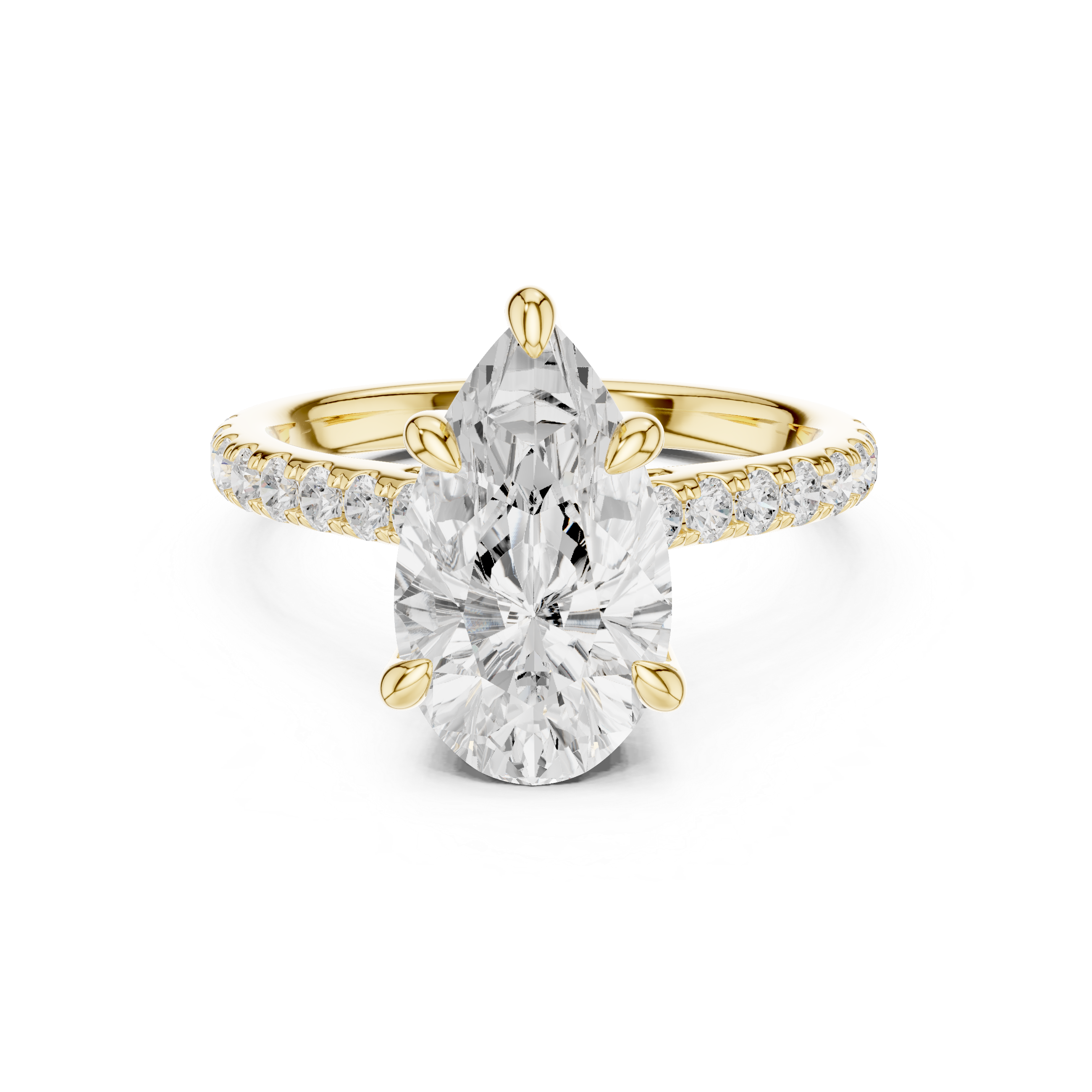 Pear Cut Hidden Halo Cathedral Engagement Ring