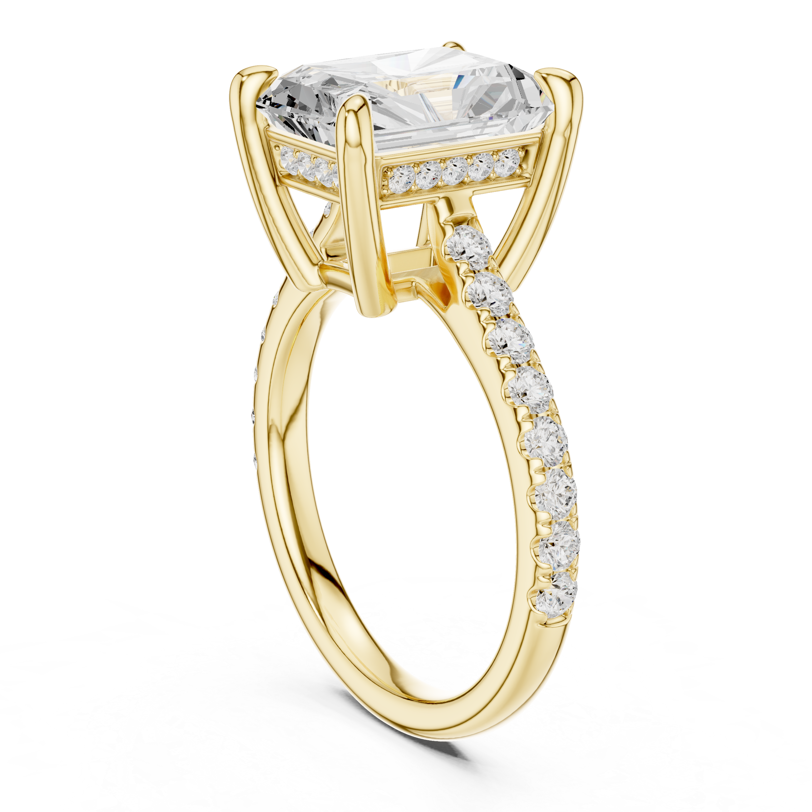 Radiant Cut Hidden Halo Cathedral Engagement Ring