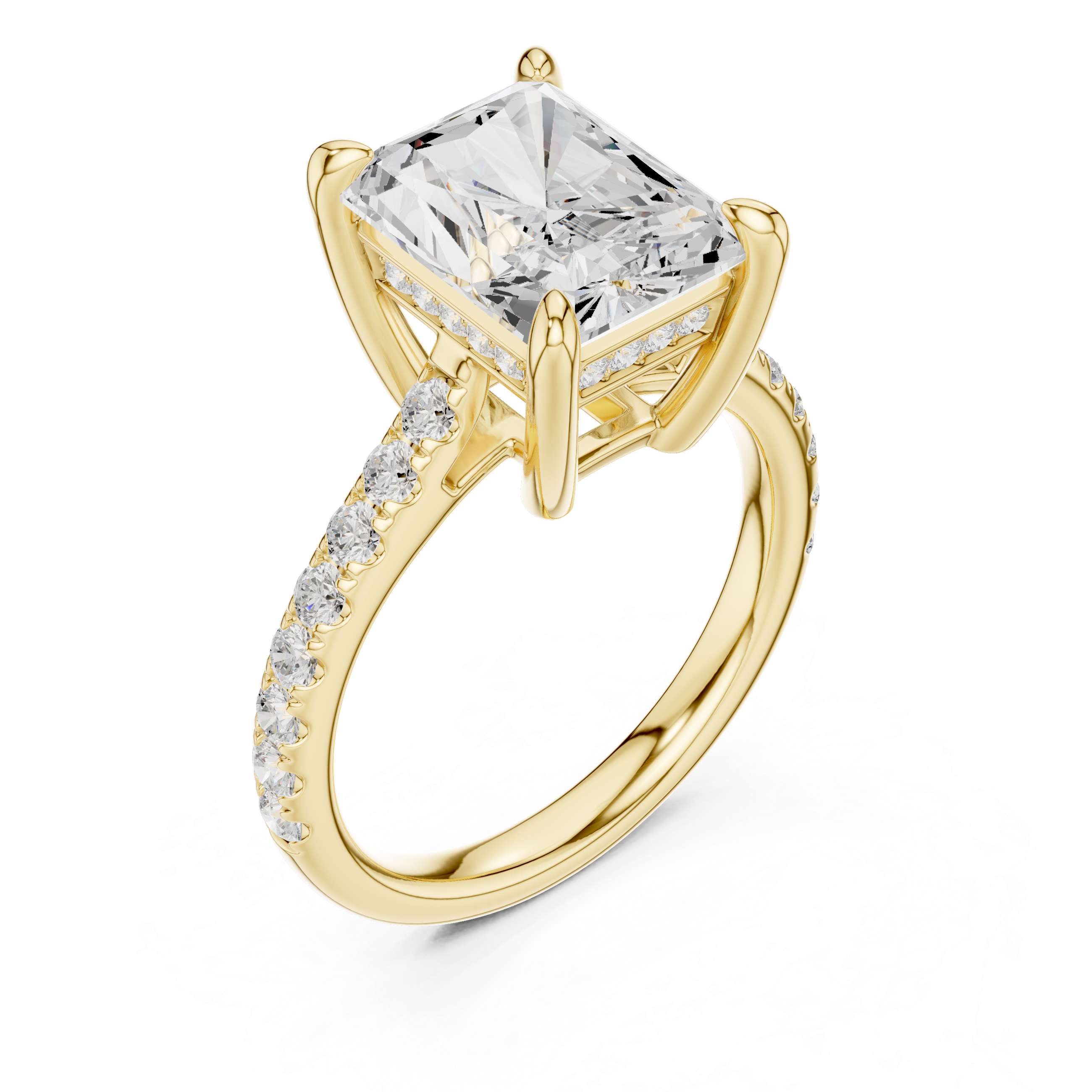 Radiant Cut Hidden Halo Cathedral Engagement Ring