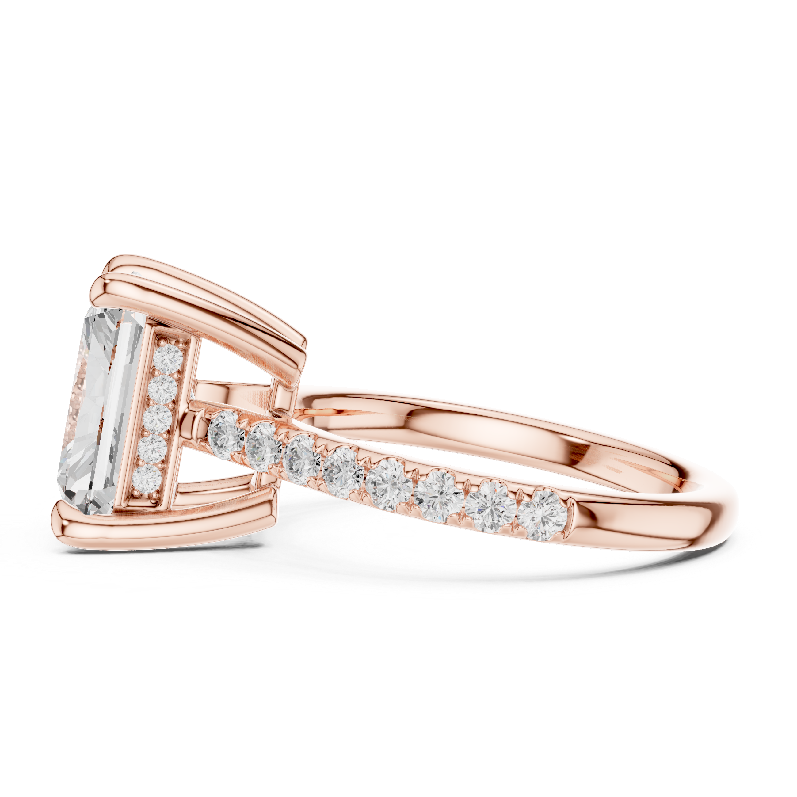 Radiant Cut Hidden Halo Cathedral Engagement Ring