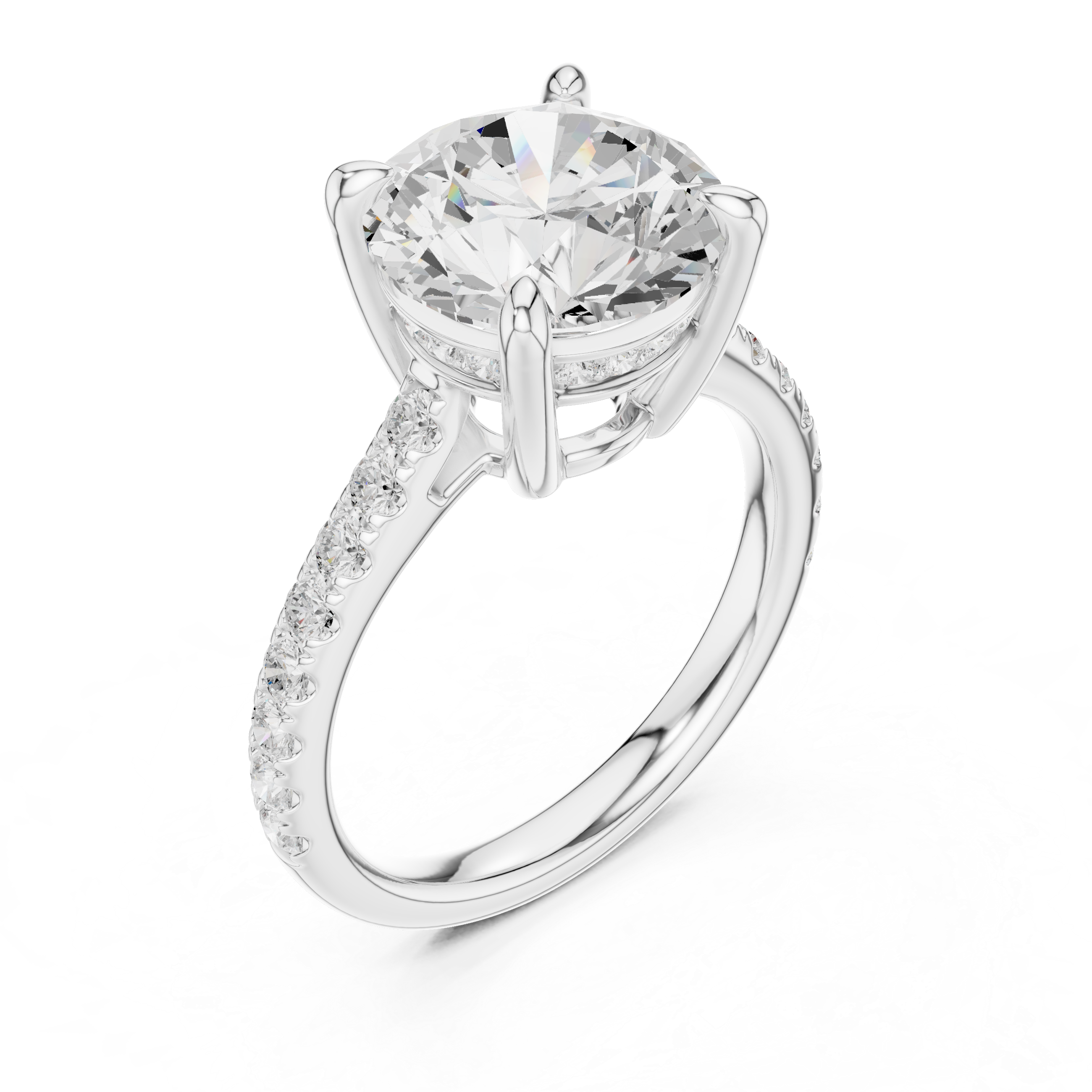 Round Cut Hidden Halo Cathedral Engagement Ring
