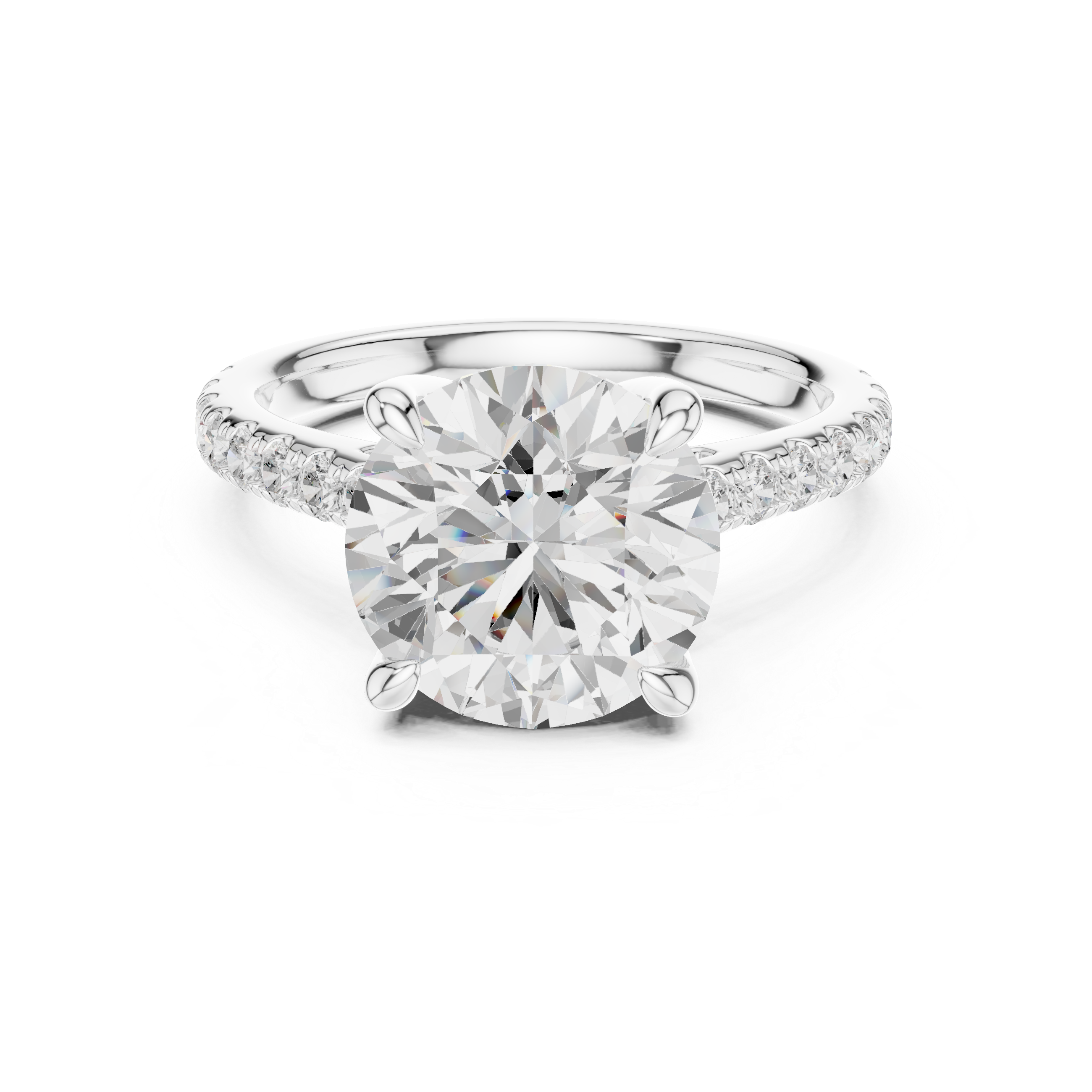 Round Cut Hidden Halo Cathedral Engagement Ring