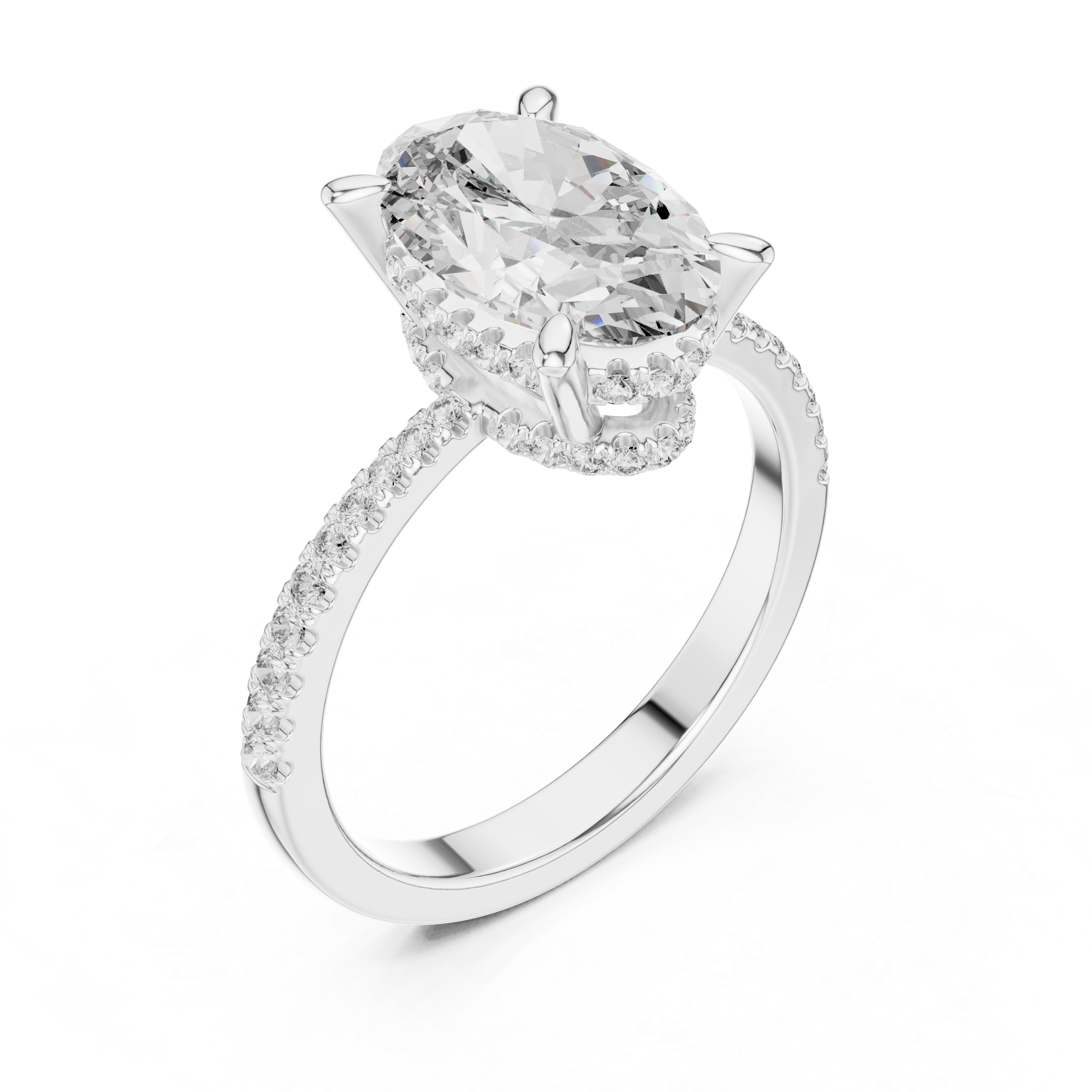Oval-Cut Pavé Cathedral Engagement Ring