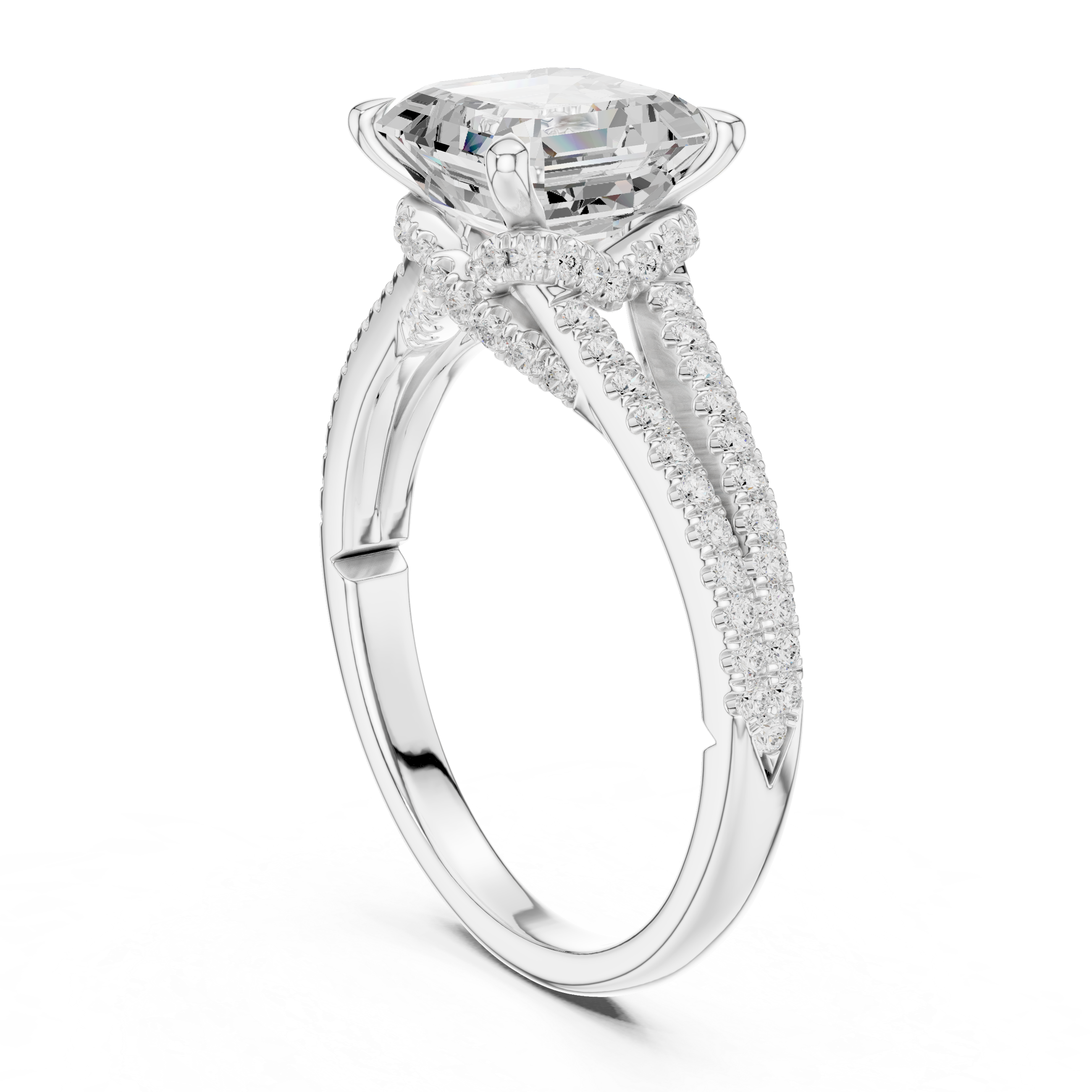 Asscher Cut Split Shank Pavé Engagement Ring with Twisted Diamond Gallery