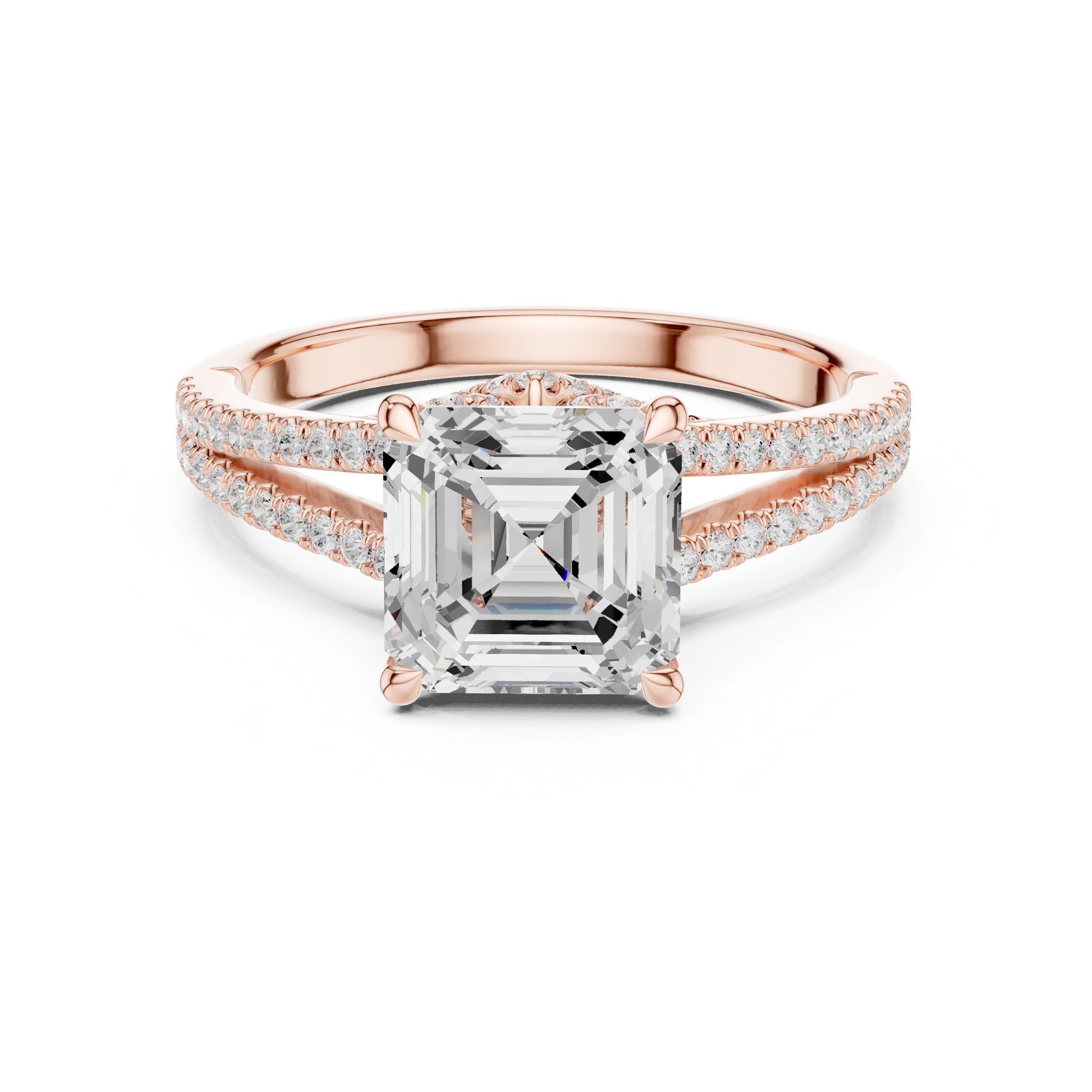 Asscher Cut Split Shank Pavé Engagement Ring with Twisted Diamond Gallery