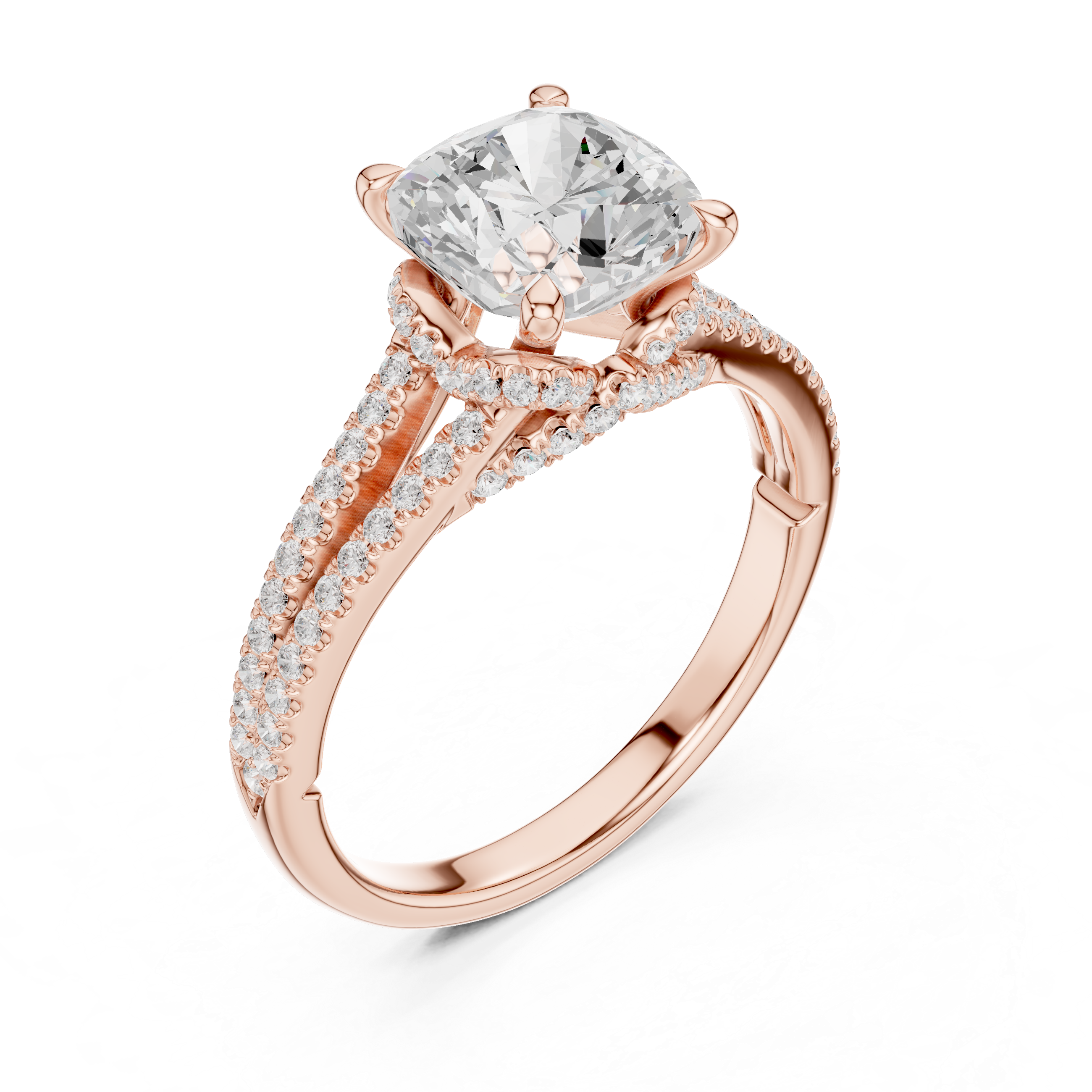 Cushion Cut Split Shank Pavé Engagement Ring with Twisted Diamond Gallery