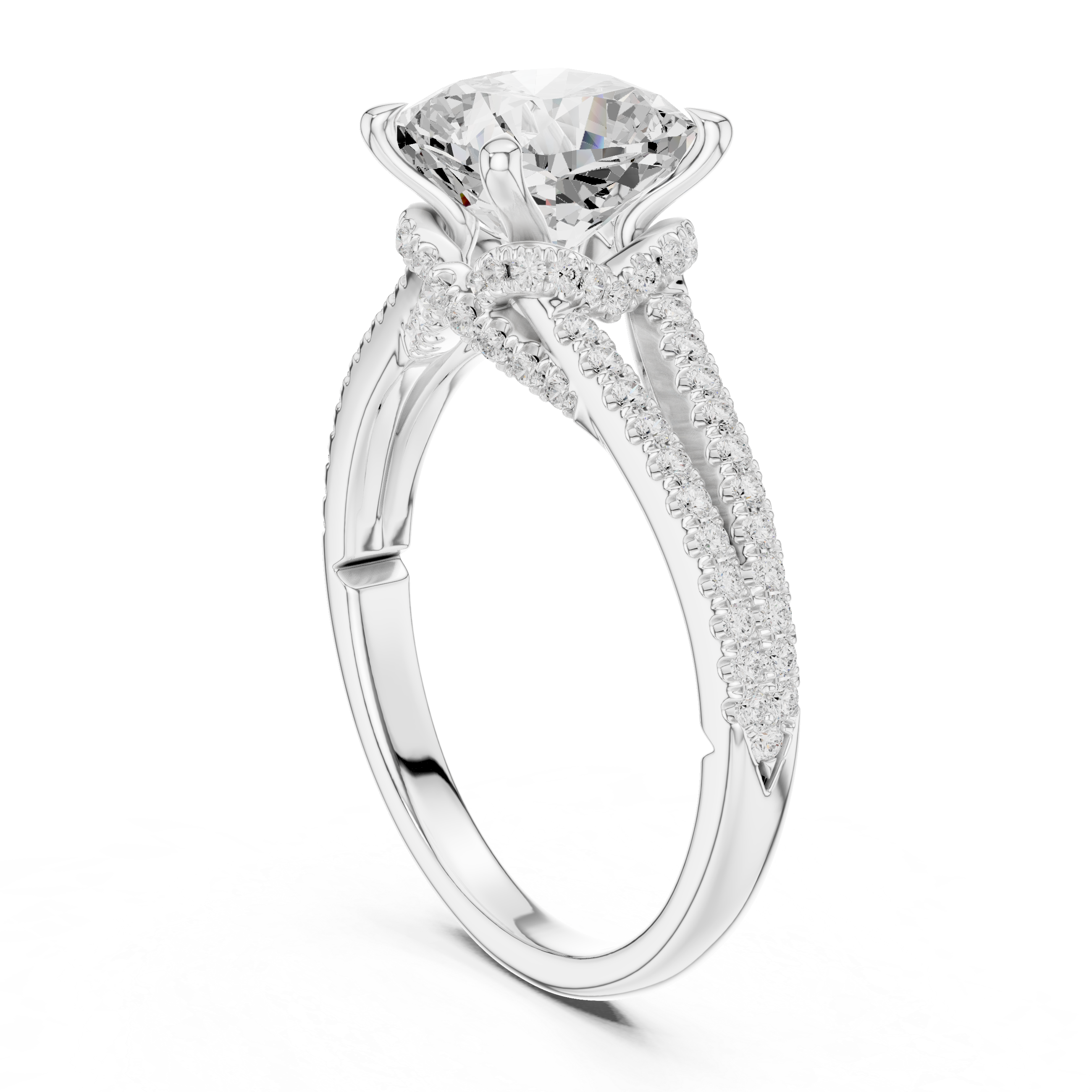 Cushion Cut Split Shank Pavé Engagement Ring with Twisted Diamond Gallery