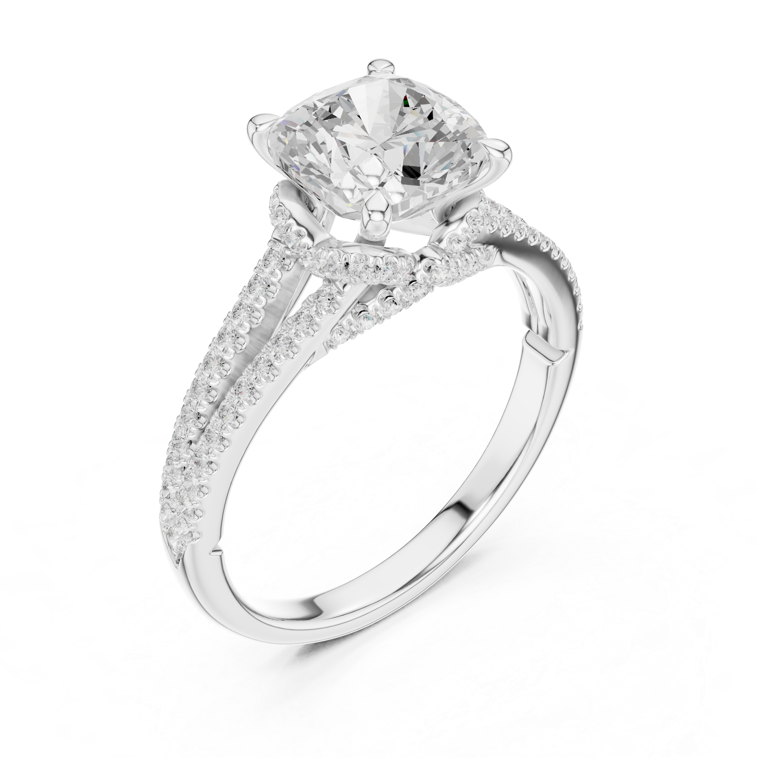Cushion Cut Split Shank Pavé Engagement Ring with Twisted Diamond Gallery