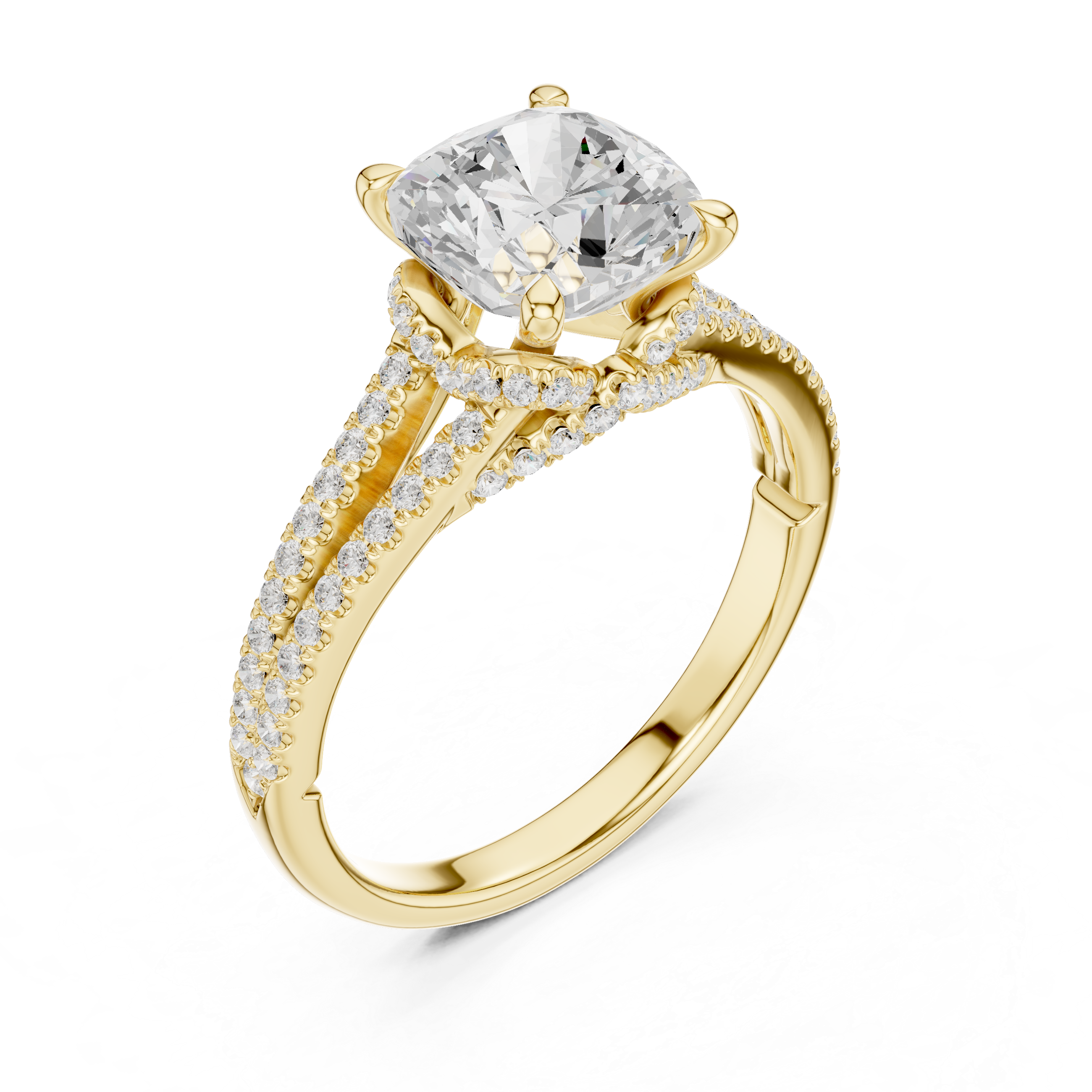 Cushion Cut Split Shank Pavé Engagement Ring with Twisted Diamond Gallery
