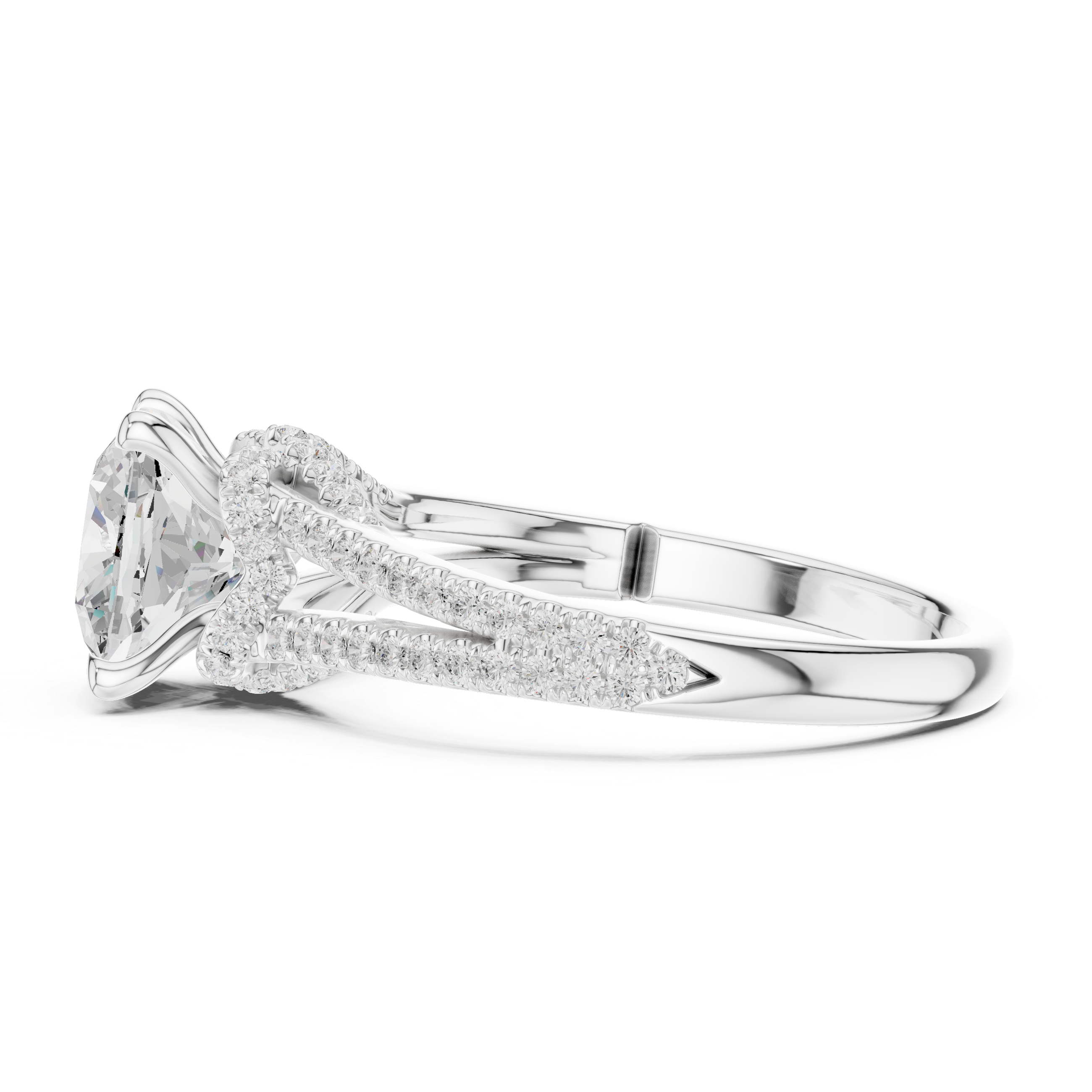Cushion Cut Split Shank Pavé Engagement Ring with Twisted Diamond Gallery