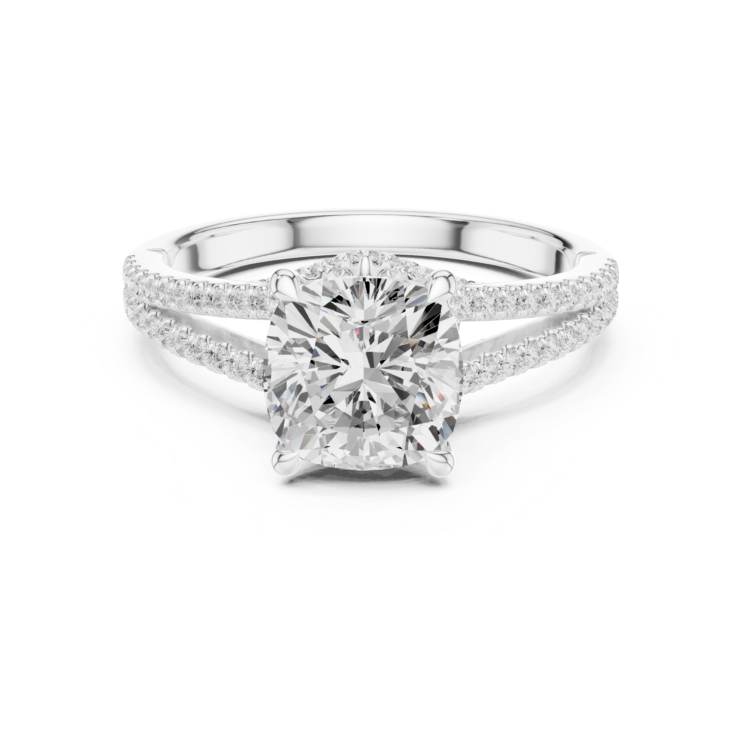 Cushion Cut Split Shank Pavé Engagement Ring with Twisted Diamond Gallery