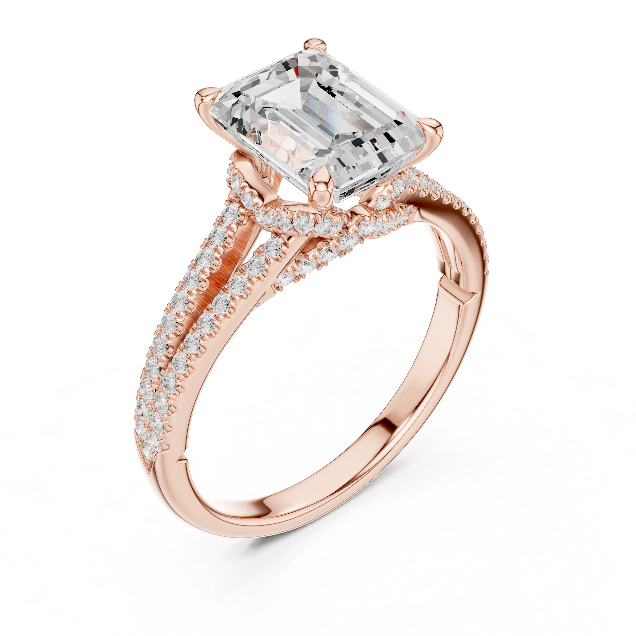 Emerald Cut Split Shank Pavé Engagement Ring with Twisted Diamond Gallery