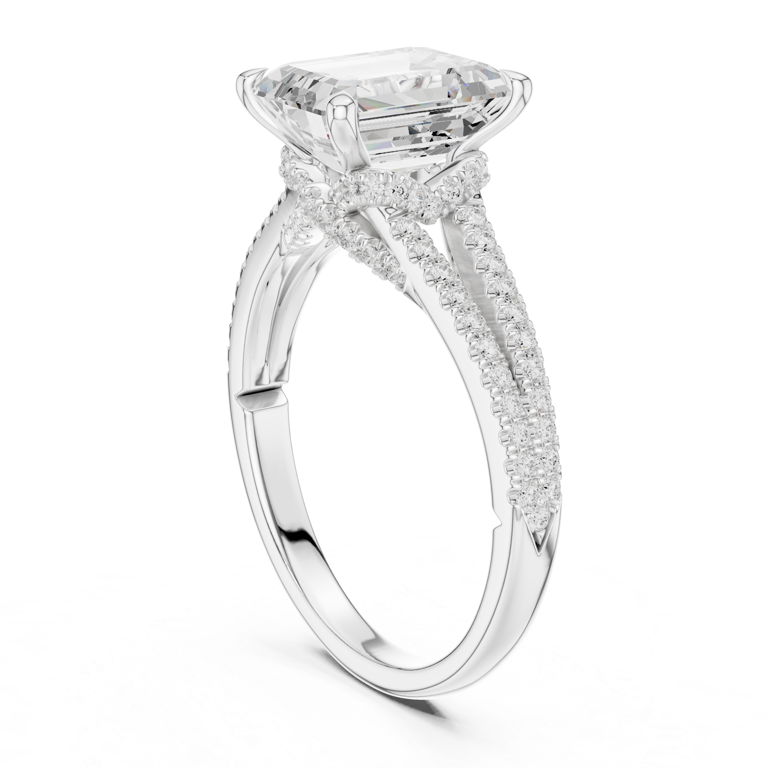 Emerald Cut Split Shank Pavé Engagement Ring with Twisted Diamond Gallery