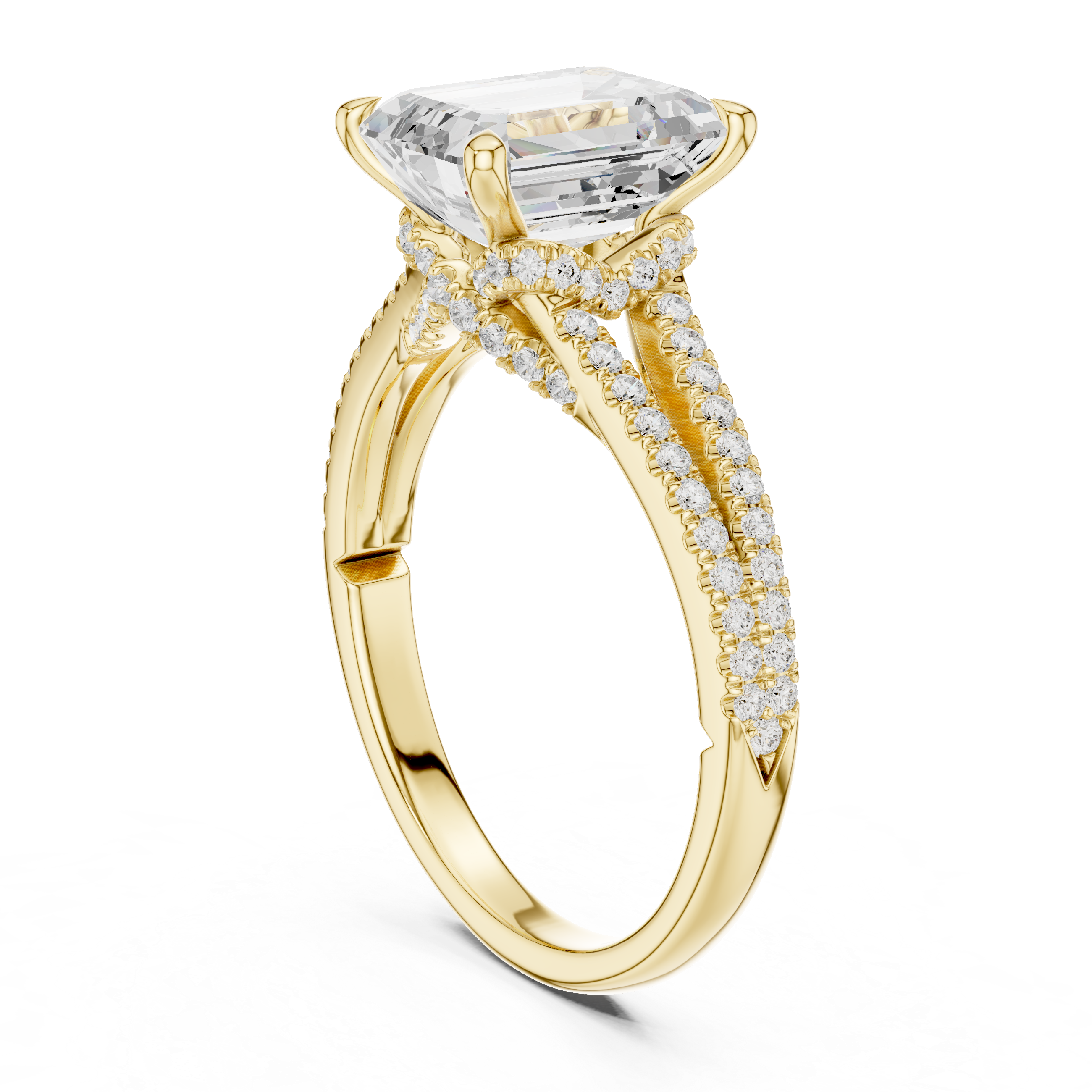 Emerald Cut Split Shank Pavé Engagement Ring with Twisted Diamond Gallery