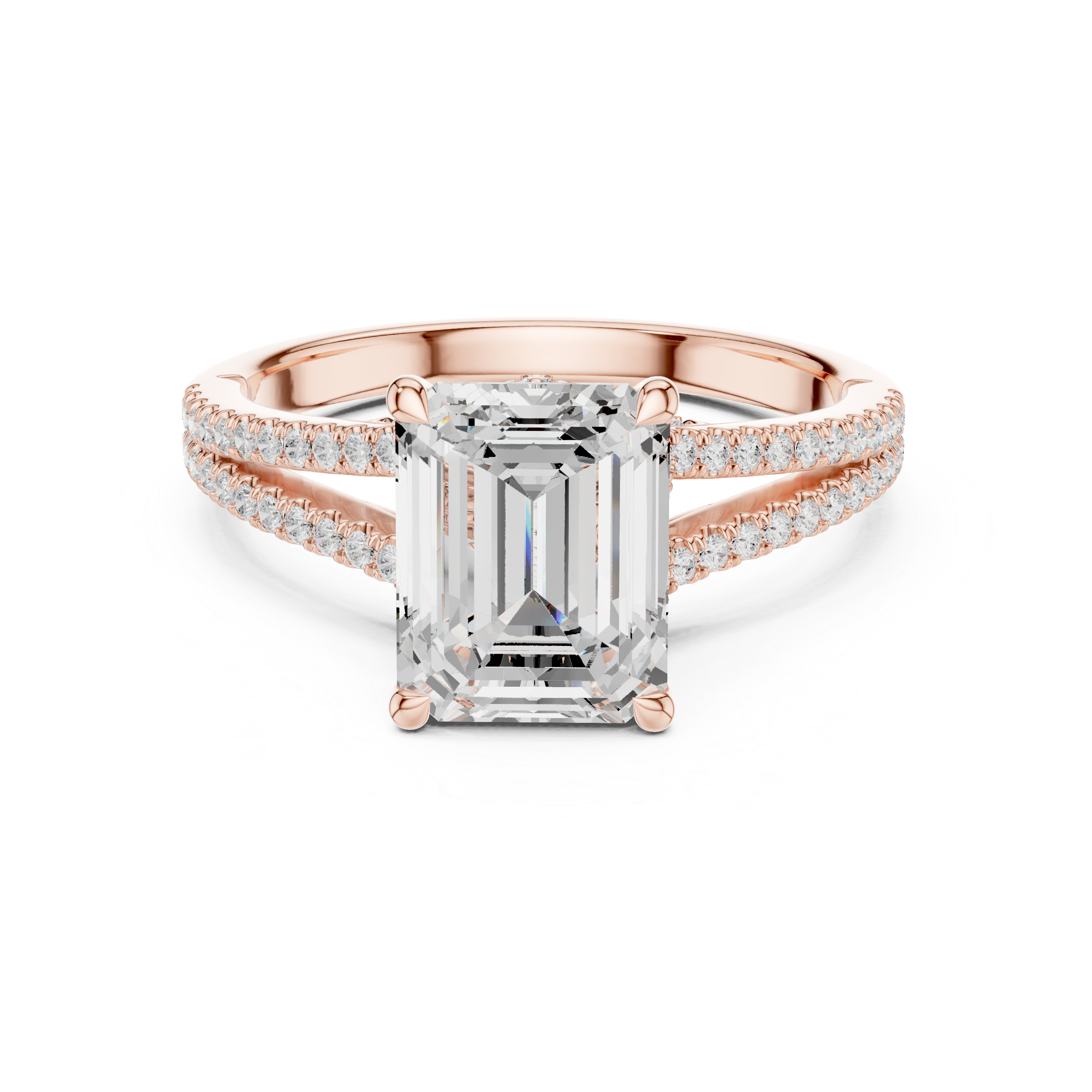 Emerald Cut Split Shank Pavé Engagement Ring with Twisted Diamond Gallery