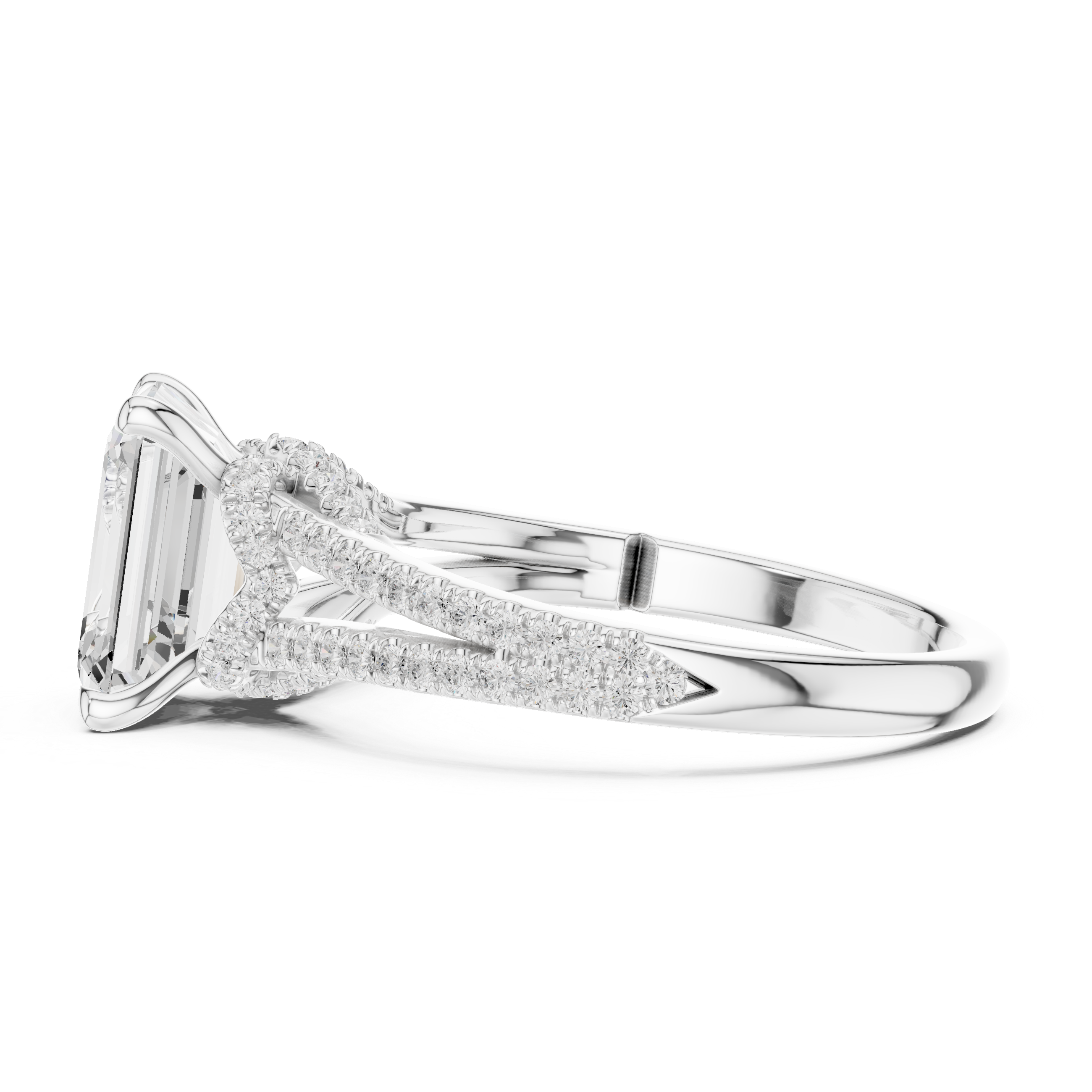 Emerald Cut Split Shank Pavé Engagement Ring with Twisted Diamond Gallery