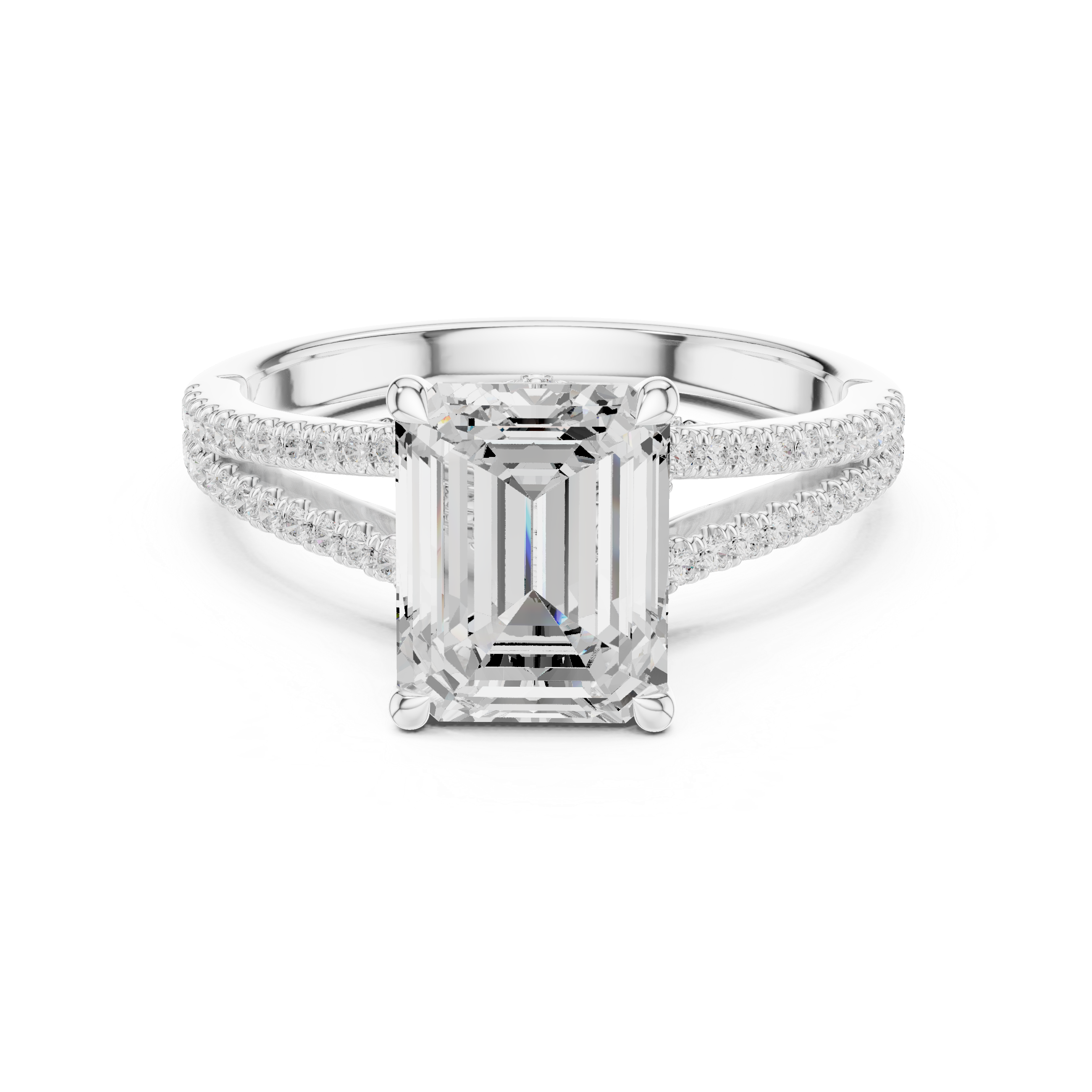 Emerald Cut Split Shank Pavé Engagement Ring with Twisted Diamond Gallery