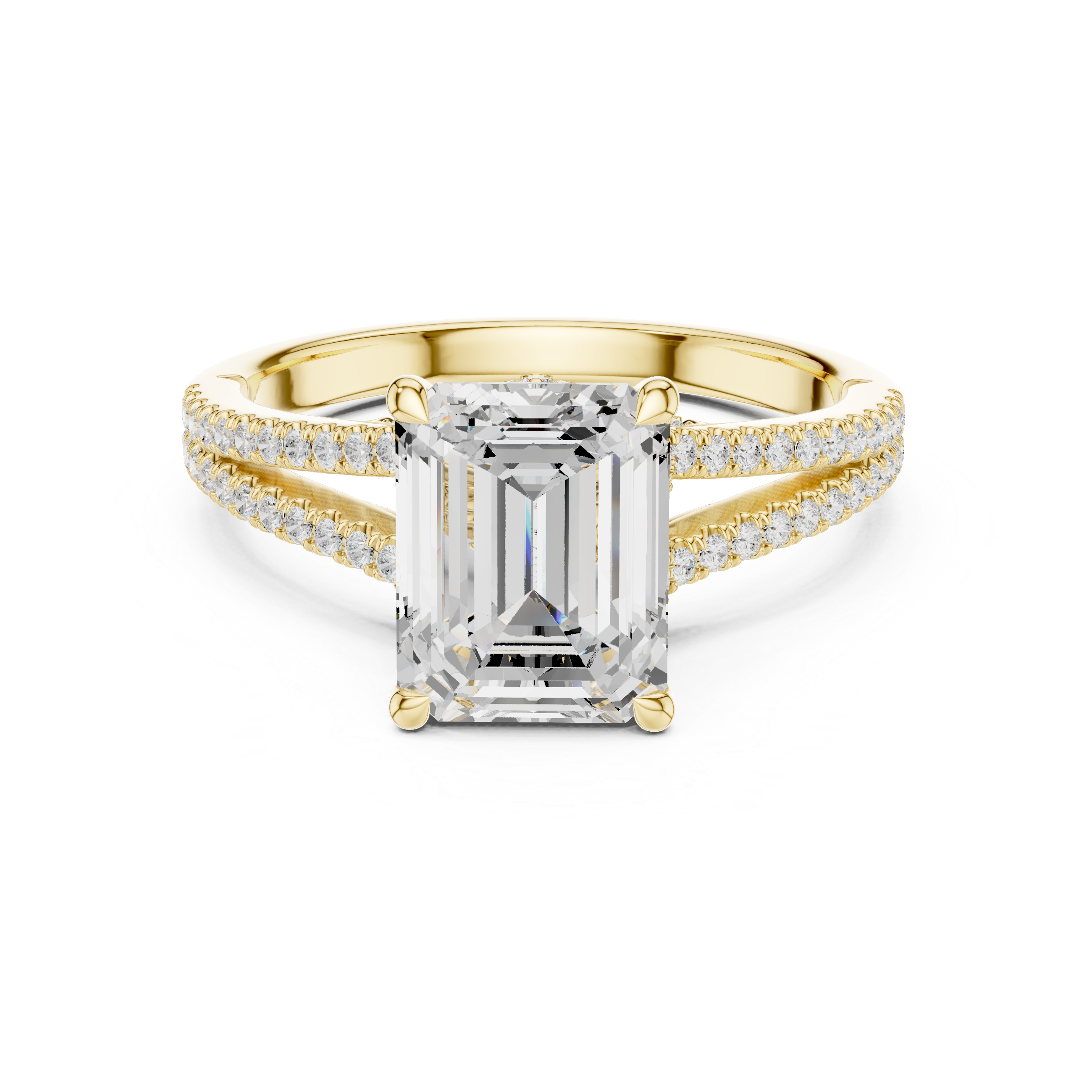 Emerald Cut Split Shank Pavé Engagement Ring with Twisted Diamond Gallery