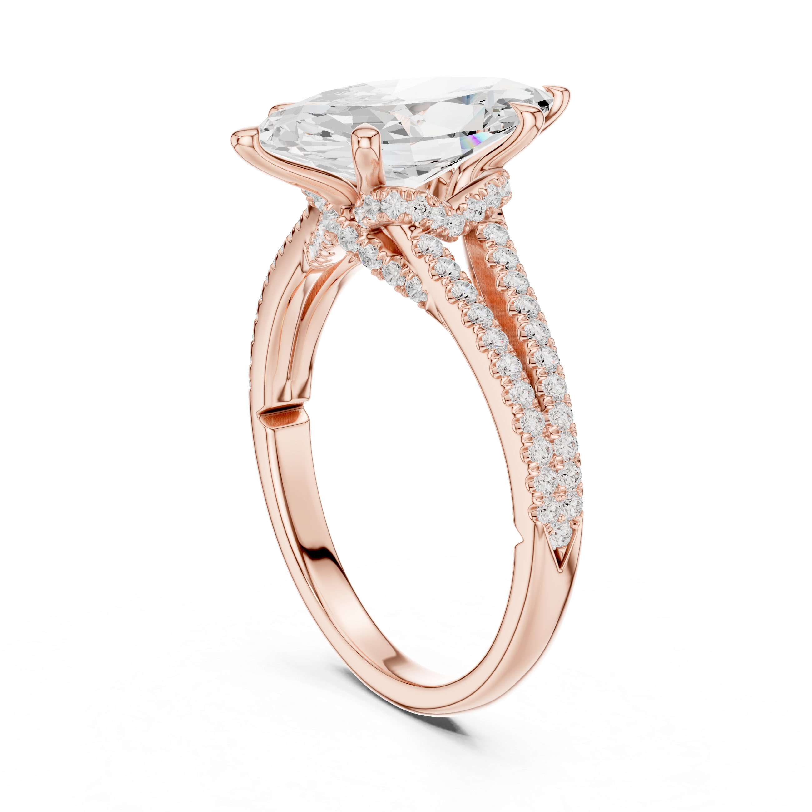 Marquise Cut Split Shank Pavé Engagement Ring with Twisted Diamond Gallery