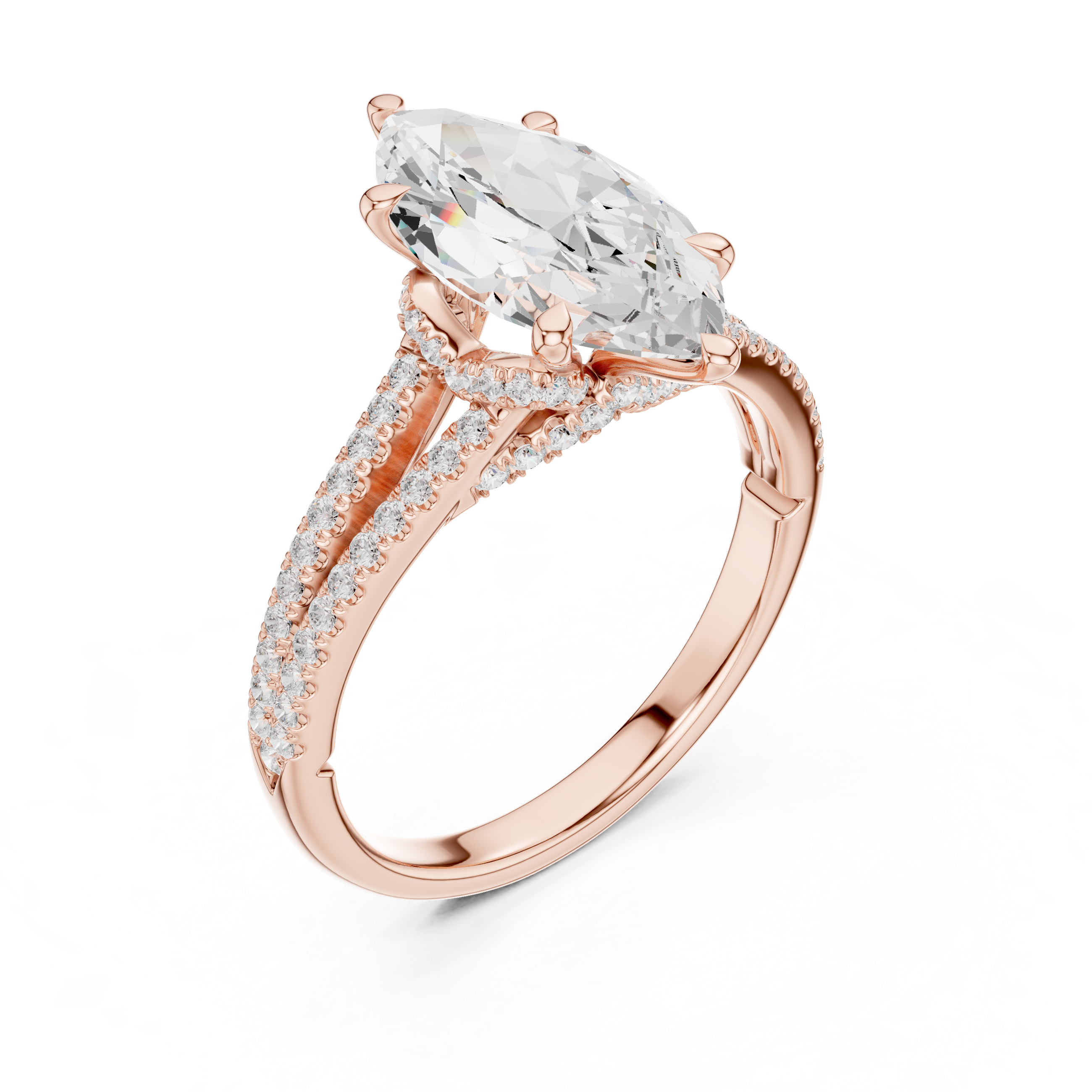 Marquise Cut Split Shank Pavé Engagement Ring with Twisted Diamond Gallery